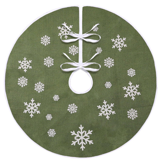 MACTING Christmas Small Tree Skirt, 30 Inch Green Burlap Tree Mat with White Snowflake Printed for 5FT Xmas Tree Farmhouse Holiday Party Indoor Home Decorations - Medaid International