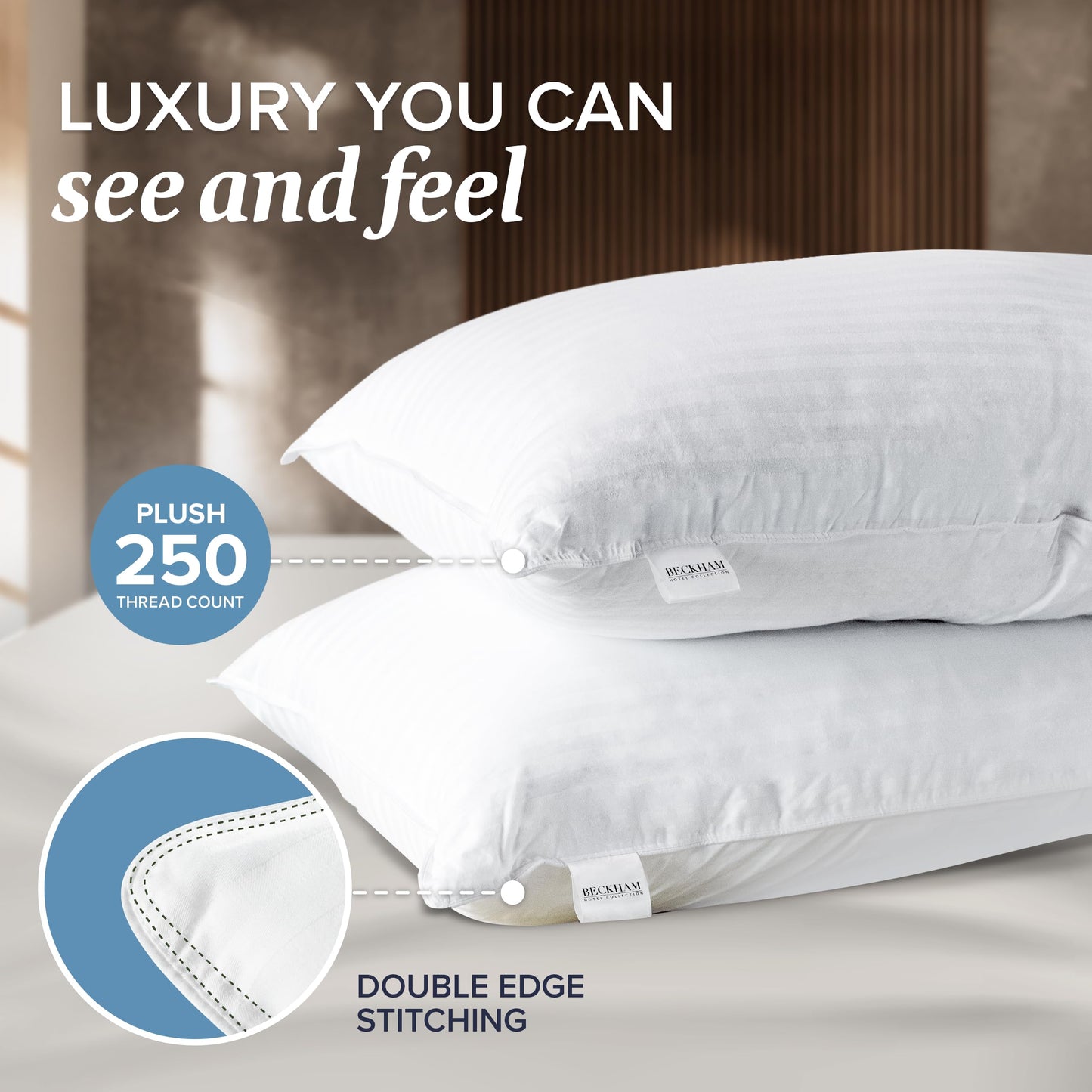 Beckham Hotel Collection Queen Size Memory Foam (Adjustable Fill) Bed Pillows Set of 2 - Cooling Shredded Foam Pillow for Back, Stomach or Side Sleepers - Medaid International