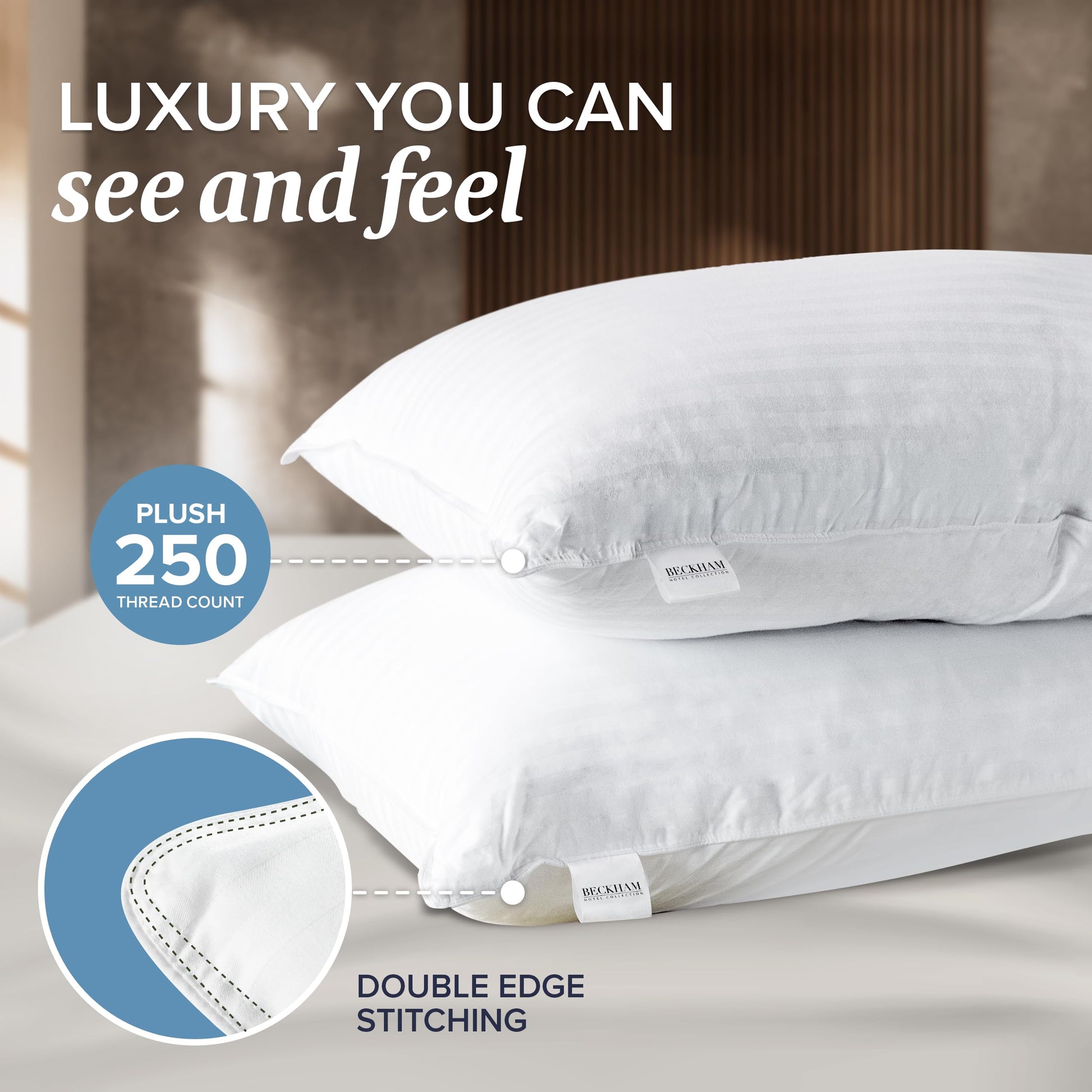 Beckham Hotel Collection Queen Size Memory Foam (Adjustable Fill) Bed Pillows Set of 2 - Cooling Shredded Foam Pillow for Back, Stomach or Side Sleepers - Medaid International