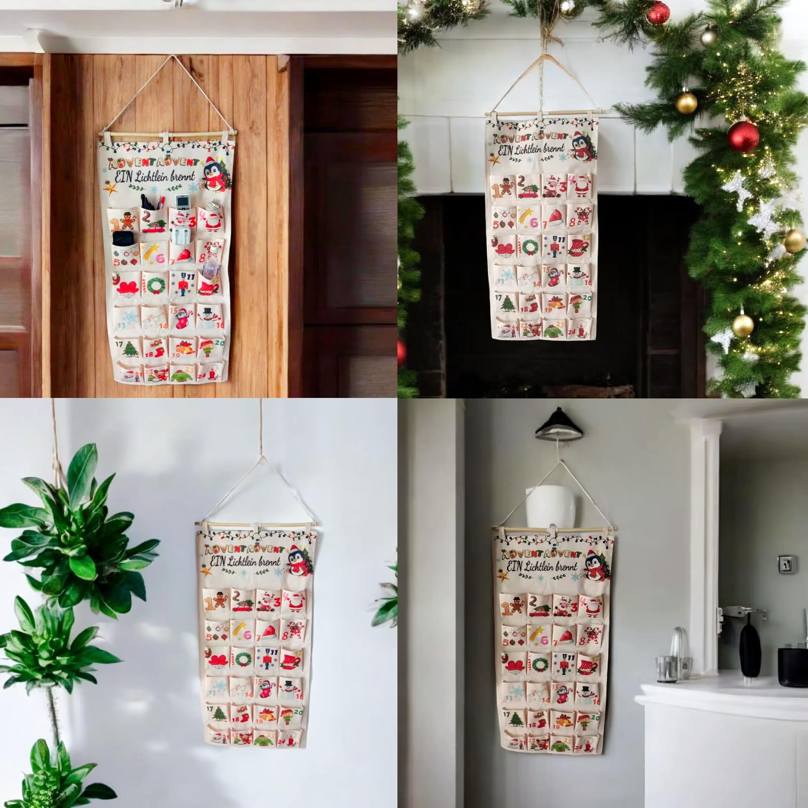 Christmas Advent Calendar Wall Hanging Bag With 24 Pockets, 24 Days Countdown Calendar Storage Bag for Xmas Home Wall Decoration, Reusable Fabric Gift Favors for kids friends family (Red) - Medaid International