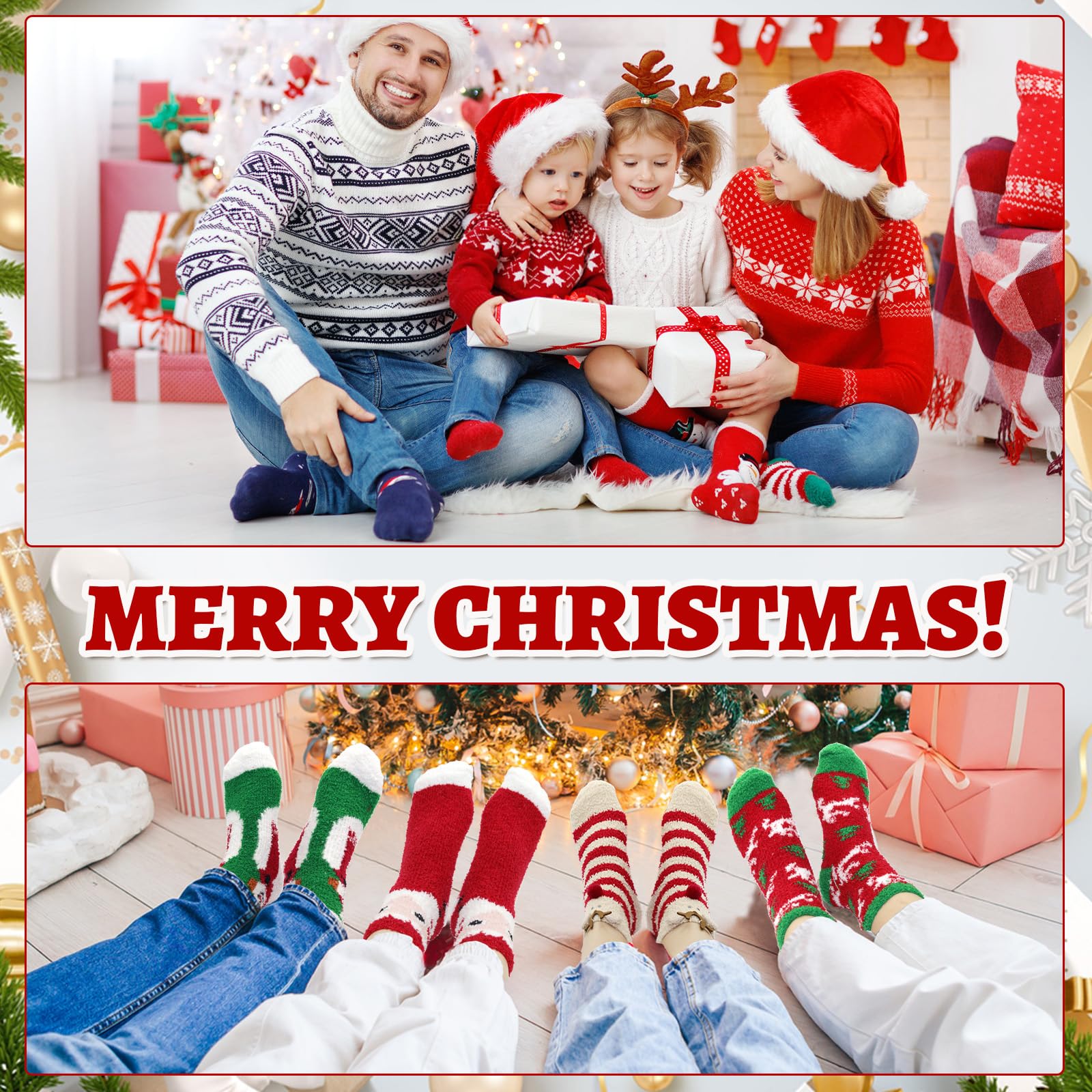 Fuzzy Christmas Socks - 6 Pairs Cozy Warm Fluffy Plush Bed Socks for Women, Girls - Cute Coral Fleece Xmas Indoor - Medaid International