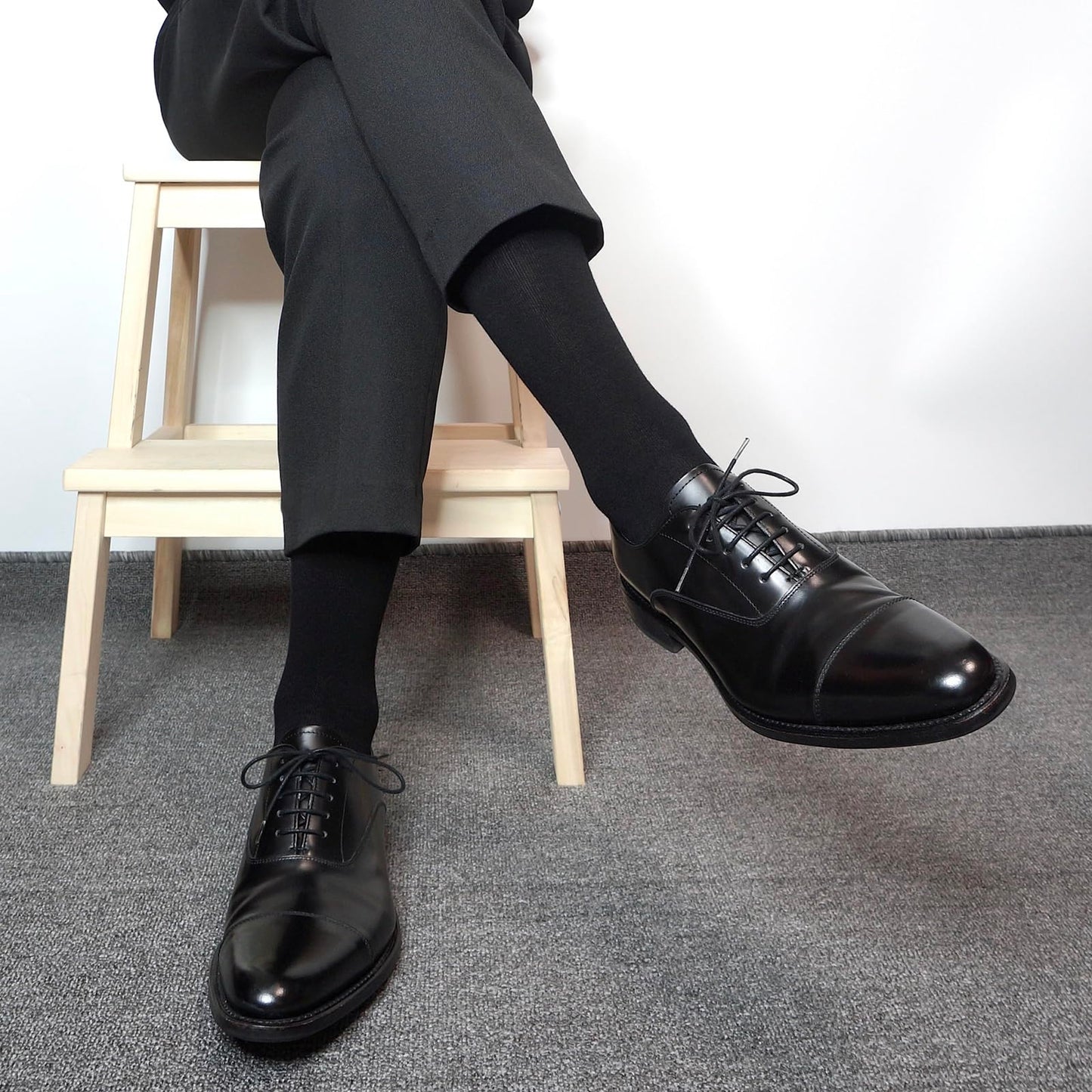 PUJANE Men's Dress Socks 5 Pairs Mens Cotton Calf Business Formal Soft Breathable Long Crew Casual Socks (Black Size L) - Medaid International