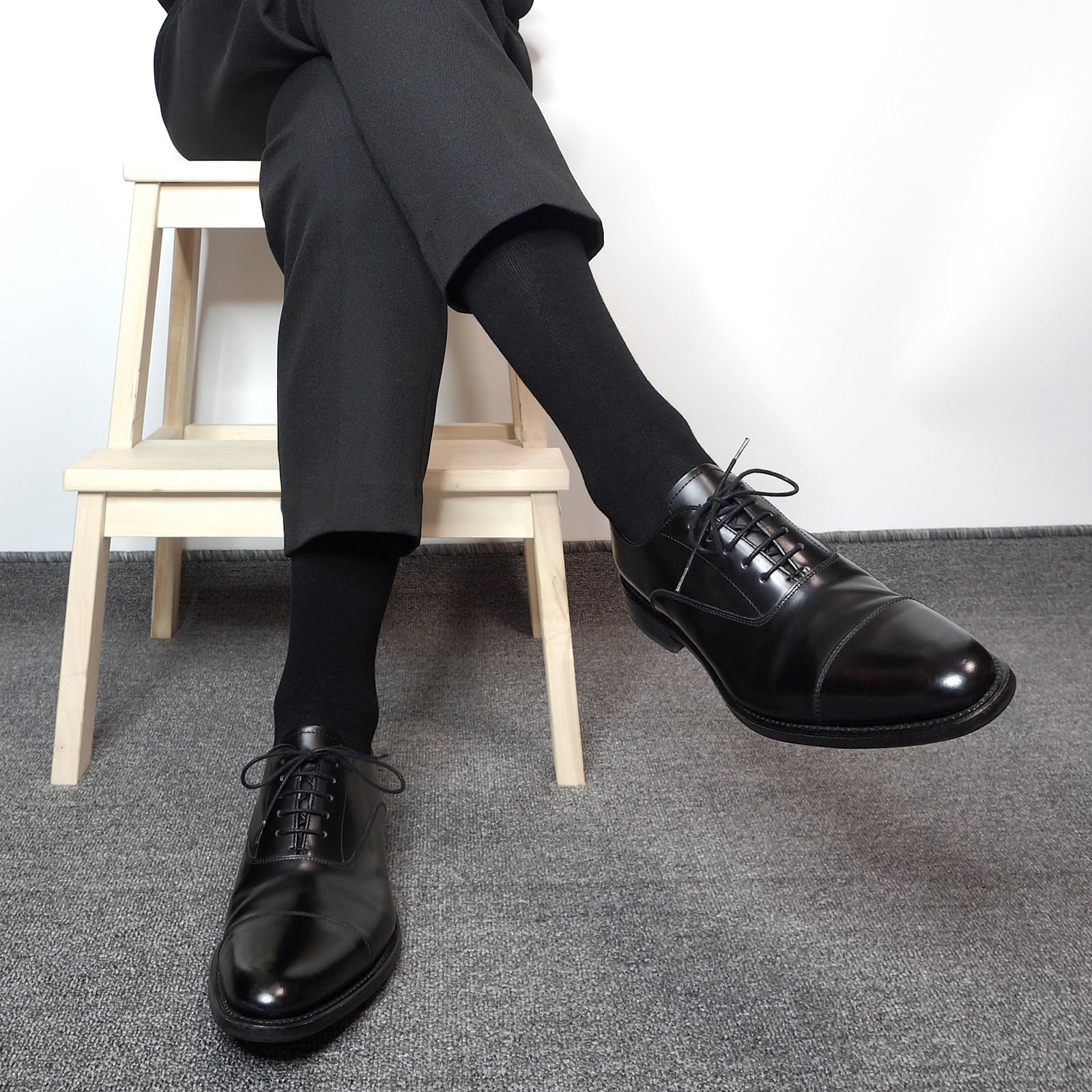 PUJANE Men's Dress Socks 5 Pairs Mens Cotton Calf Business Formal Soft Breathable Long Crew Casual Socks (Black Size L) - Medaid International