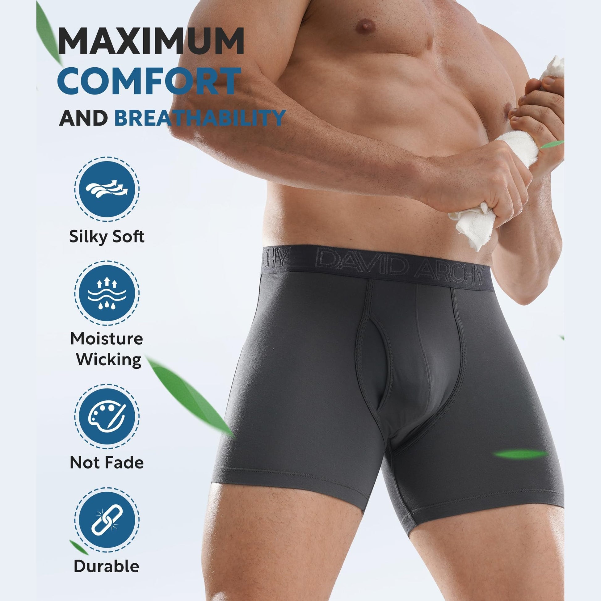 DAVID ARCHY Men’s Underwear Boxer Briefs Soft Comfortable Underwear Boxer Briefs for Men Breathable Moisture-Wicking 4 Pack (M, Black/Dark Gray - 5.5" in 4 Pack) - Medaid International