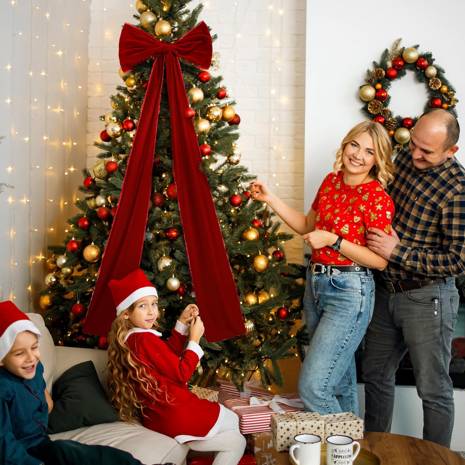 Knitgrip Extra Large Christmas Tree Topper Bows 15.7 x 47.2 Inches Giant Burgundy Christmas Velvet Decorative Bows with Long Streamers for Xmas Tree Wreath Party Holiday Farmhouse Home Decorations - Medaid International