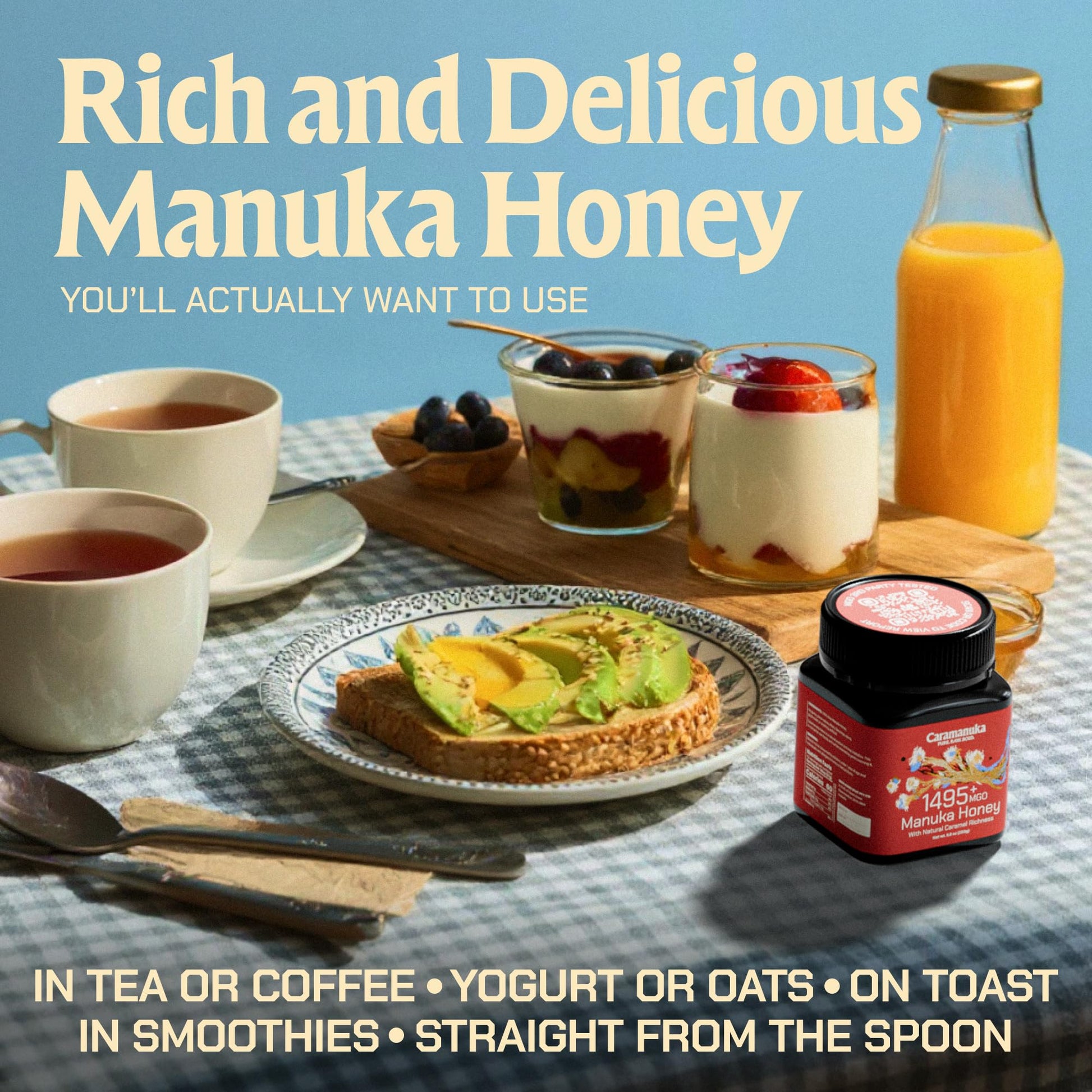 Caramanuka Manuka Honey MGO 1495+ / 100% Raw, Pure, Unfiltered & Unpasteurized, 3rd Party Tested, Ultra-Potent, Glyphosate-Free, Australian Premium Manuka Honey - Medaid International