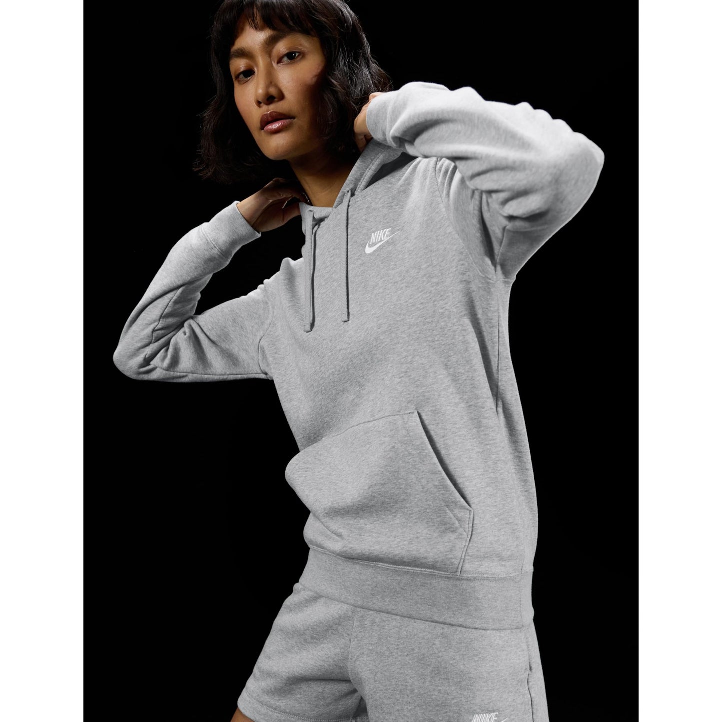 Nike Women's Sportswear Club Fleece Pullover Hoodie, Dark Grey Heather/White, Large - Medaid International