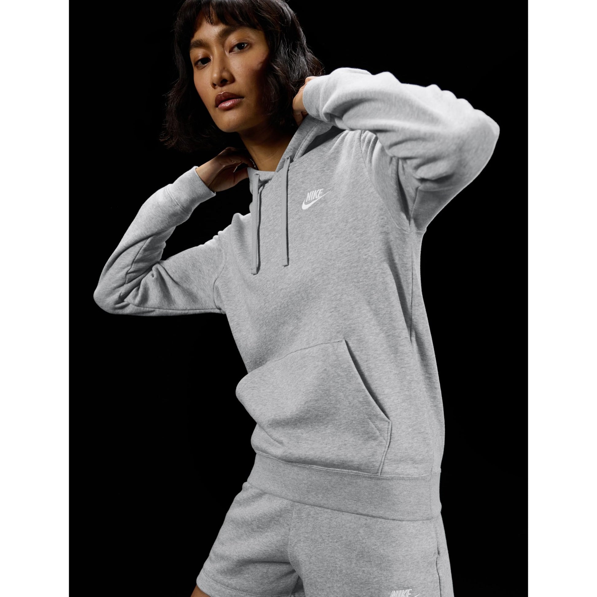 Nike Women's Sportswear Club Fleece Pullover Hoodie, Dark Grey Heather/White, Large - Medaid International