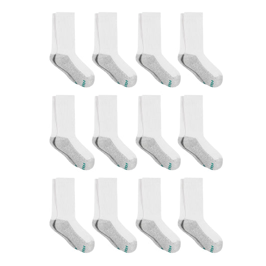 Hanes Boys' Extra Durable Crew Socks, White-12 Pack, Medium-Shoe Size: 9-2.5 - Medaid International