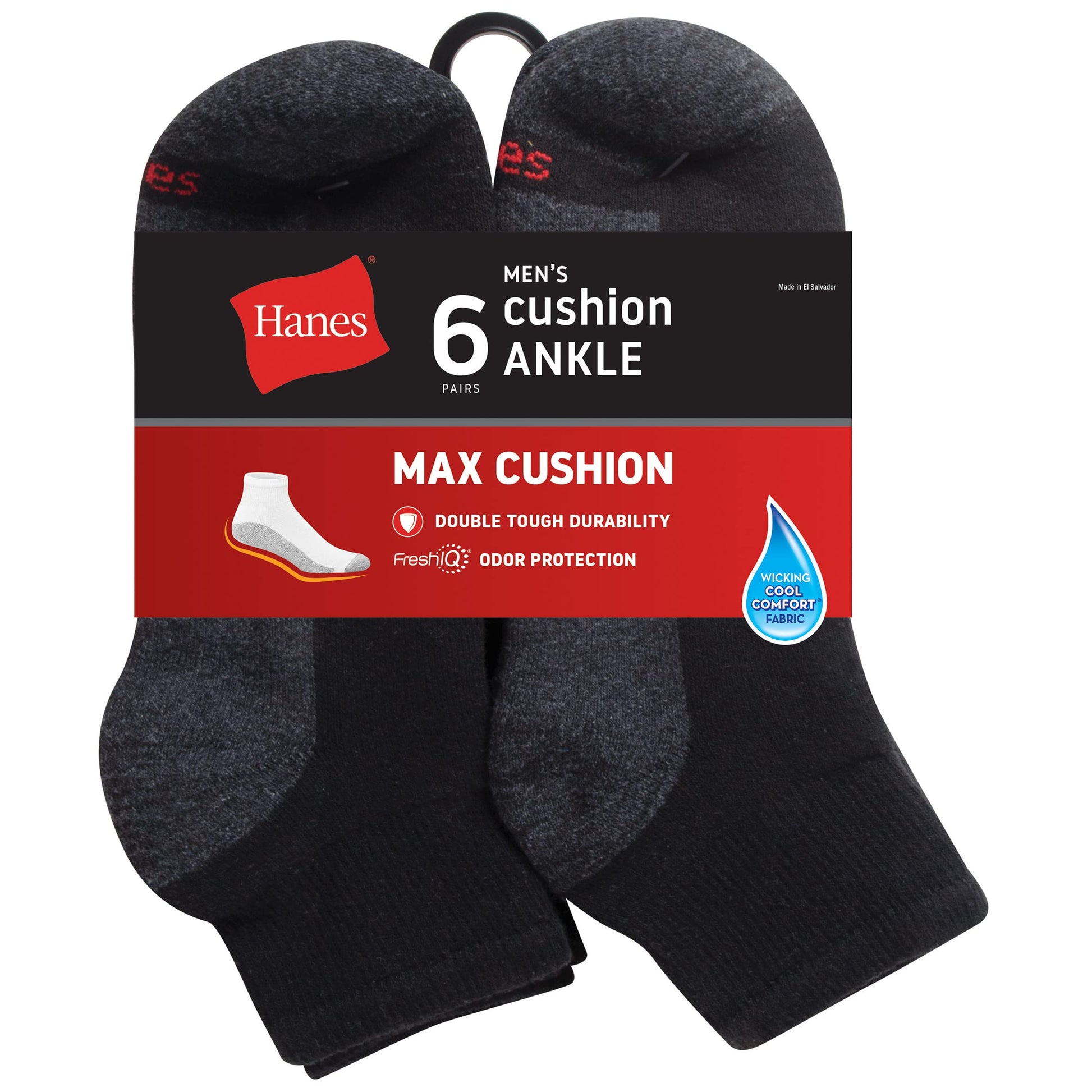 Hanes mens Hanes Men's Socks, 6-pair Pack Max Cushion Ankle, Black/Grey, Size 6-12 - Medaid International