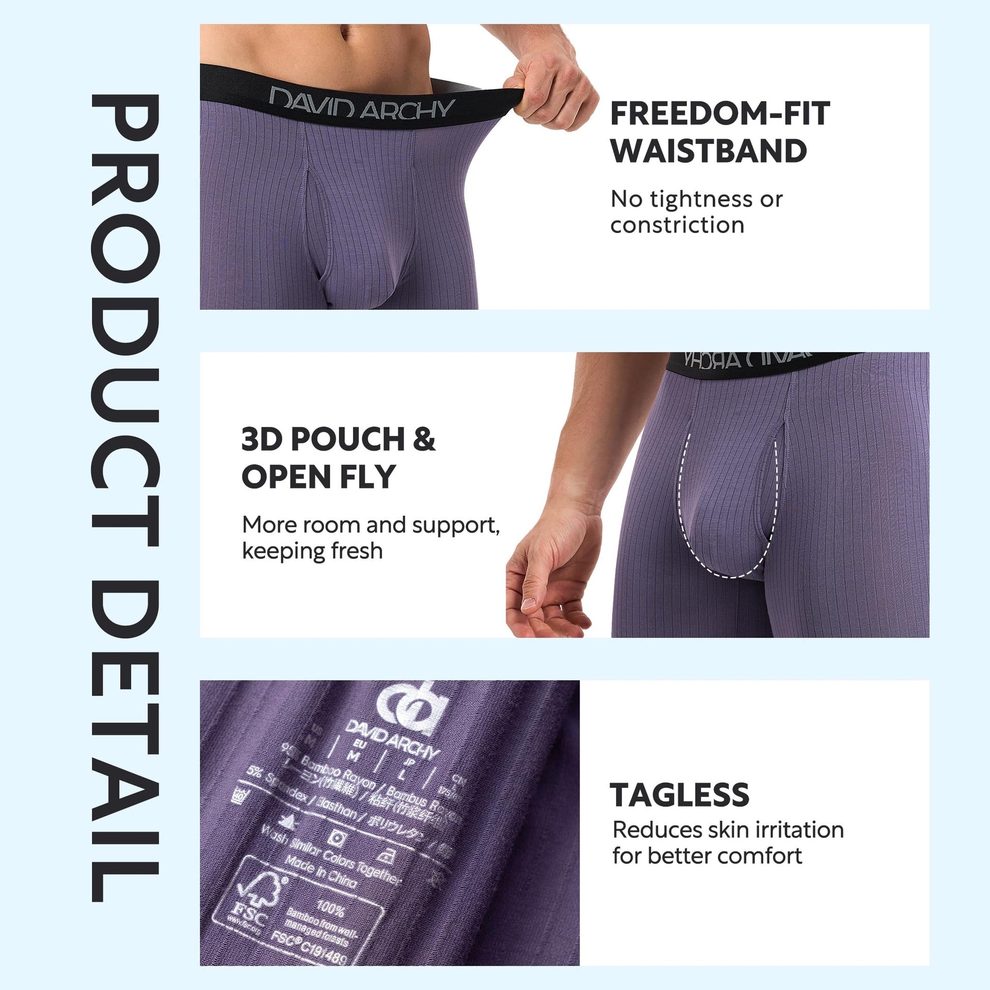 DAVID ARCHY Men's Underwear Breathable Rayon Made from Bamboo Boxer Briefs for Men 4 Pack with Fly M 6.5'' Deep Blue/Olive Green/Black/Deep Grape Purple - Medaid International