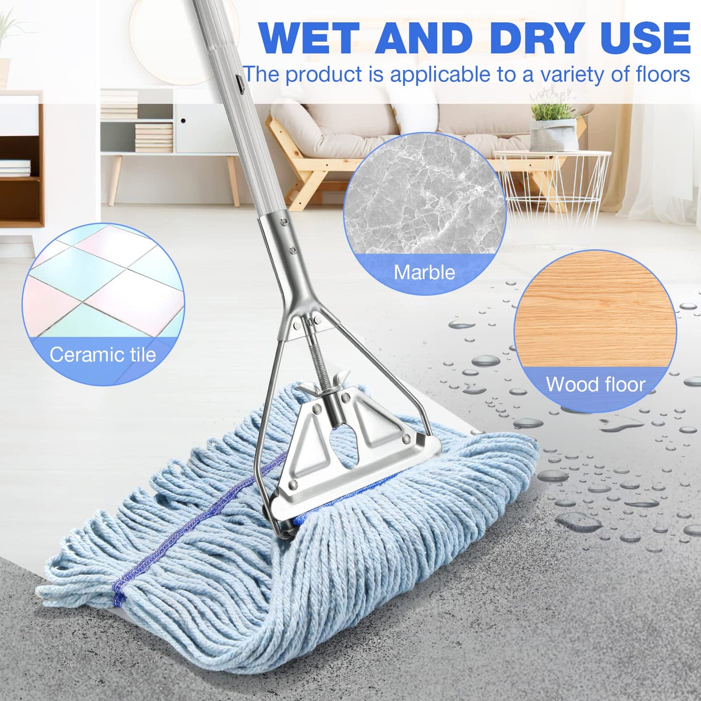 String Mop Heavy Duty for Floor Cleaning- Industrial Commercial Wet Mop with 59inch Mop Handle for Home Garage Office Workshop Warehouse Floor Cleaning - Medaid International