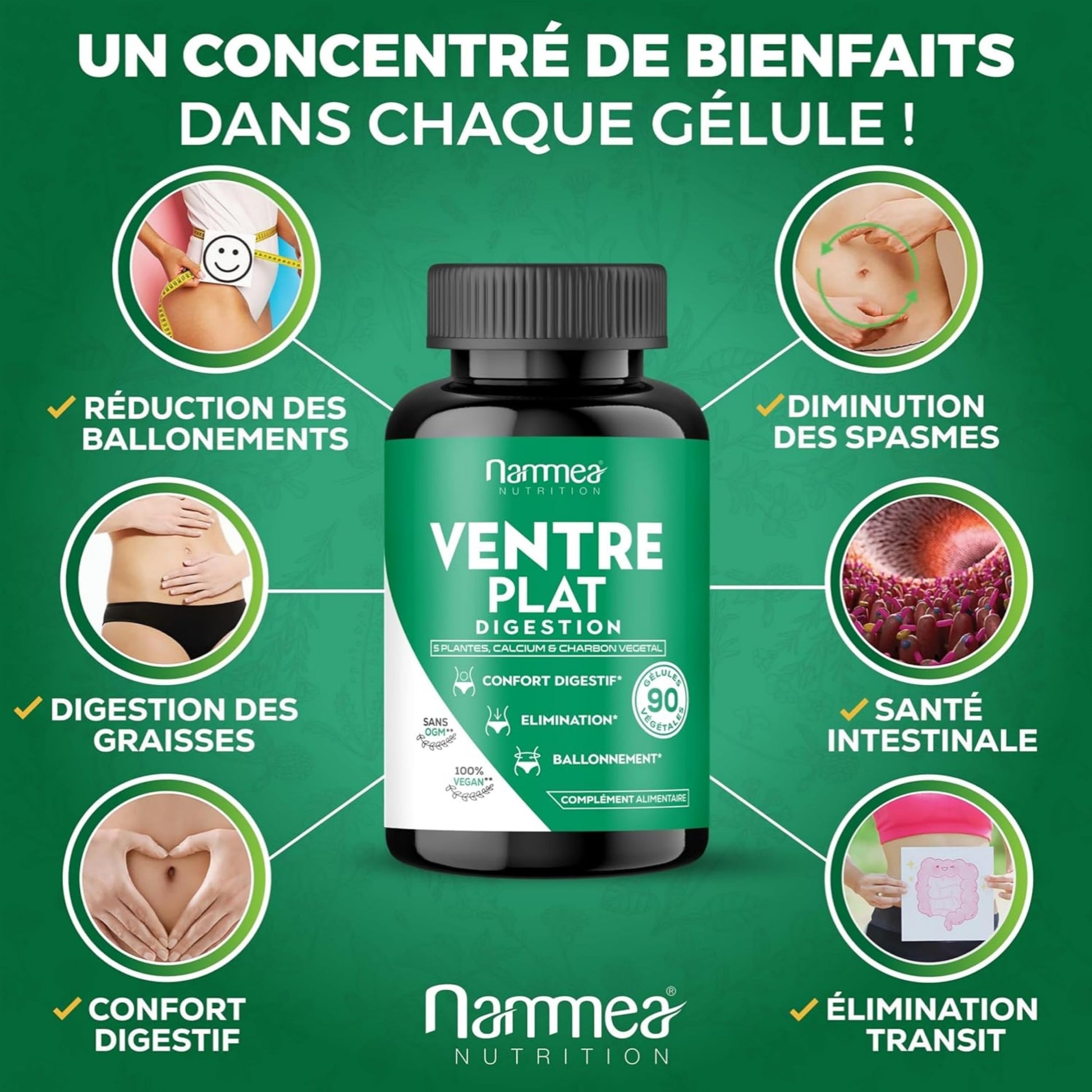 Ventre plat BIO digestion minceur extra fort-Perte de poids rapide et efficace-Coupe faim puissant-Brûle graisse- Drainant-Amincissant-Charbon végétal-90 gélules - Medaid International