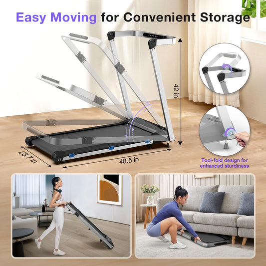 Desk Treadmill with Incline & Handle, 3 in 1 Portable Treadmill with Removable Desk Workstation, Foldable Walking Treadmills for Home Office Small Space, Voice & App & Remote Control, 2s Folding - Medaid International