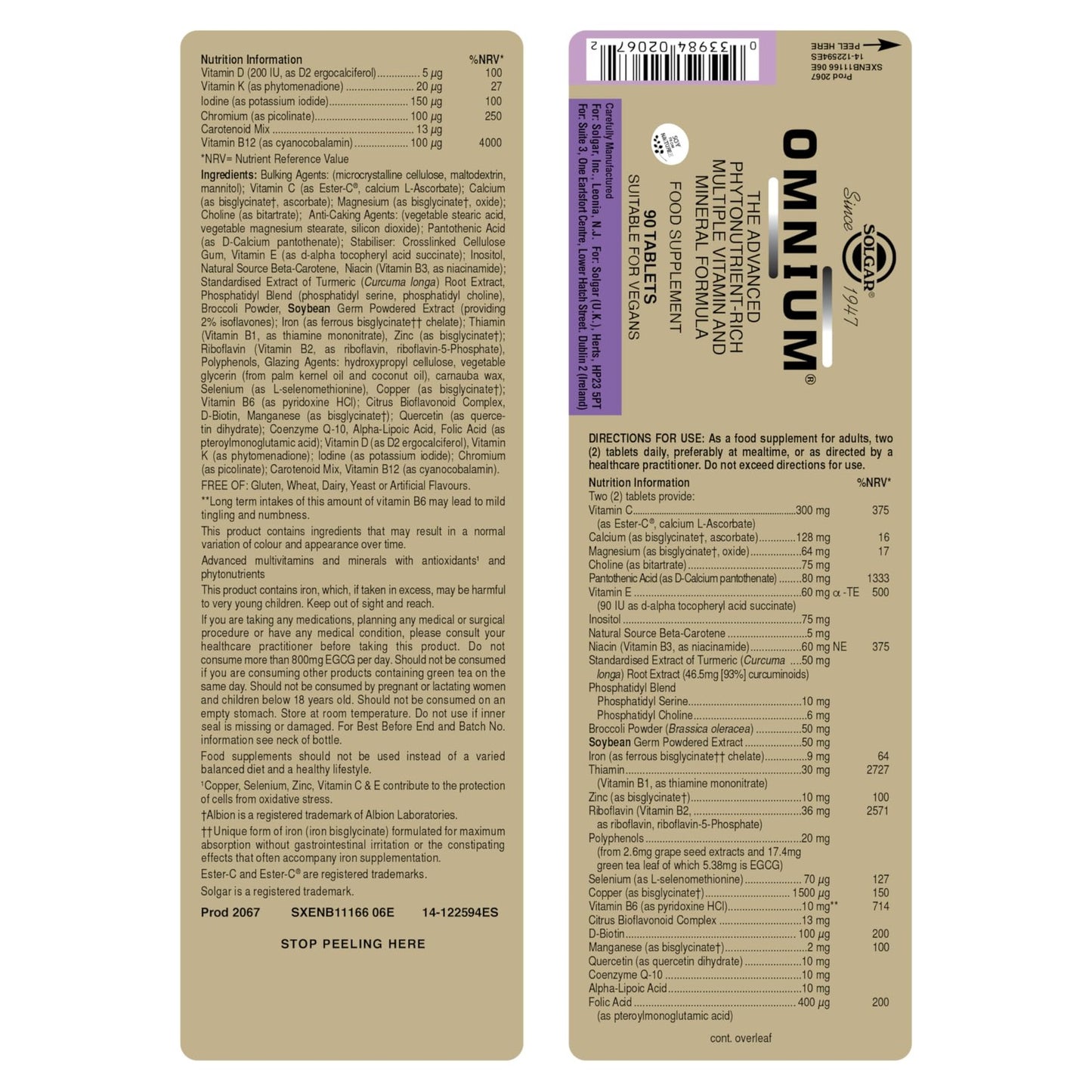 Solgar Omnium - 90 Tablets - Phytonutrient Complex + Multiple Vitamin & Mineral Formula - Non-GMO, Vegan, Gluten Free - 45 Servings - Medaid International