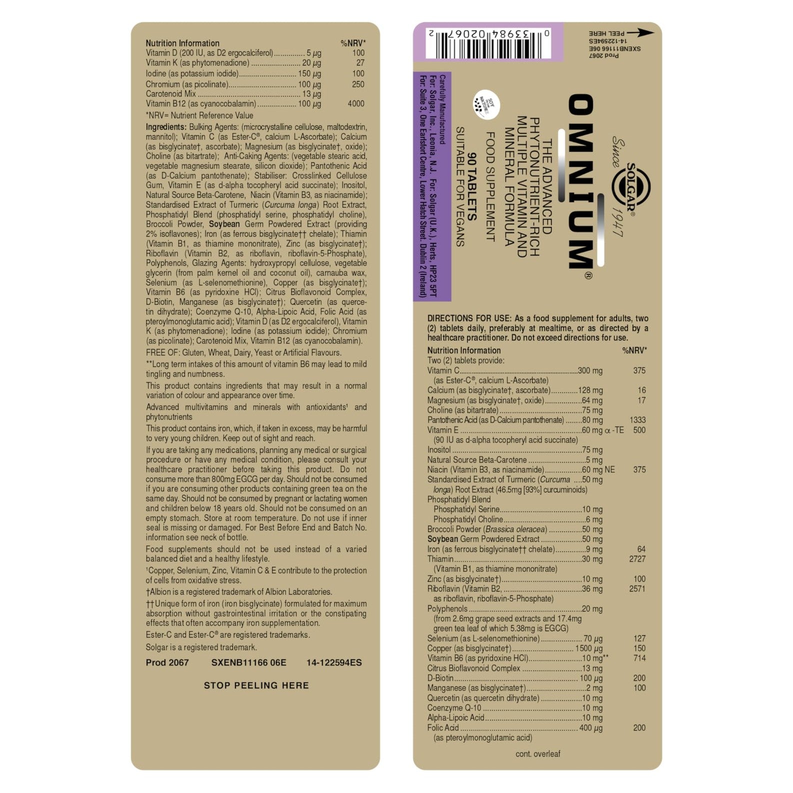 Solgar Omnium - 90 Tablets - Phytonutrient Complex + Multiple Vitamin & Mineral Formula - Non-GMO, Vegan, Gluten Free - 45 Servings - Medaid International