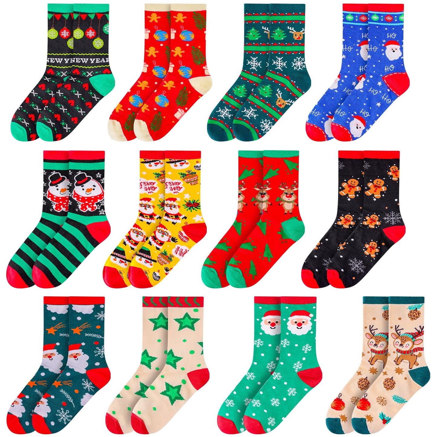 MGparty 12 Pairs Christmas Socks for Women, Holiday Crew Socks, Funny Novelty Xmas Gift Socks for Christmas - Medaid International