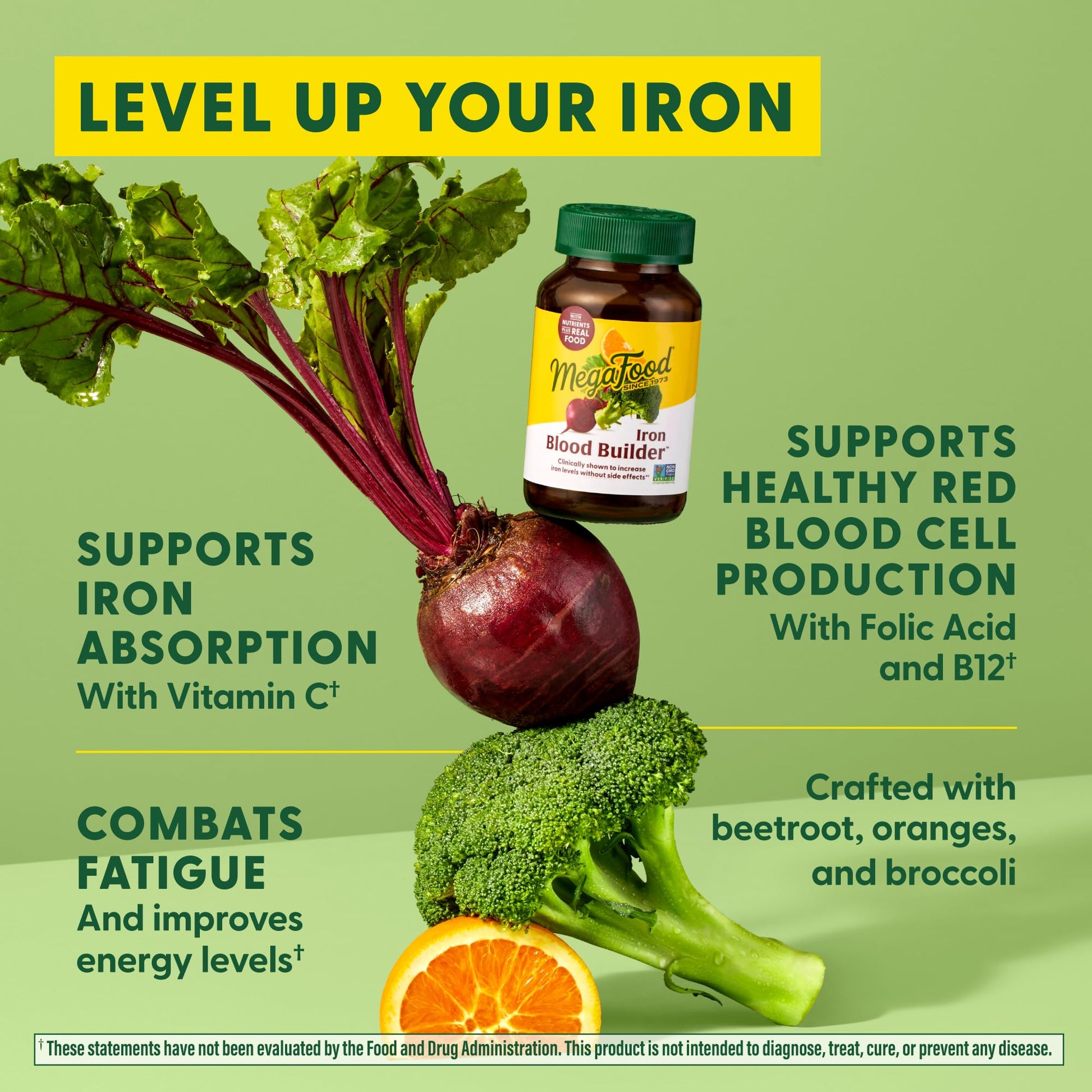 MegaFood Blood Builder Iron Supplement Clinically Shown to Increase Iron Levels Without Side Effects, Vegan Supplement For Women with Vitamin C, Vitamin B12 & Folic Acid, 60 Tablets - Medaid International