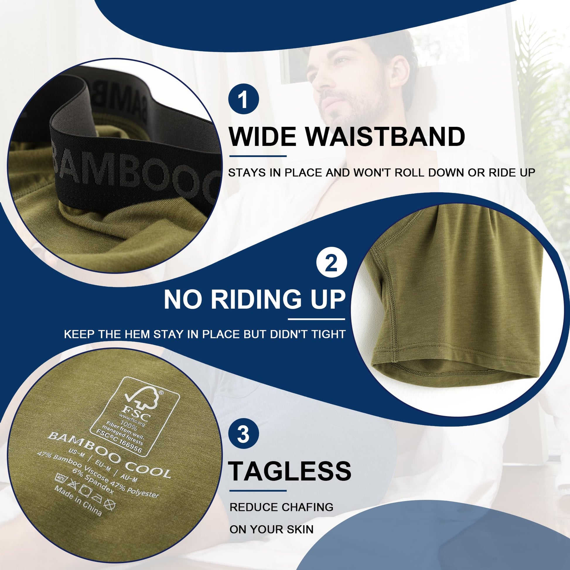 BAMBOO COOL Men's Underwear Breathable Boxer Briefs with Fly Moisture-Wicking Lightweight Underwear - Medaid International