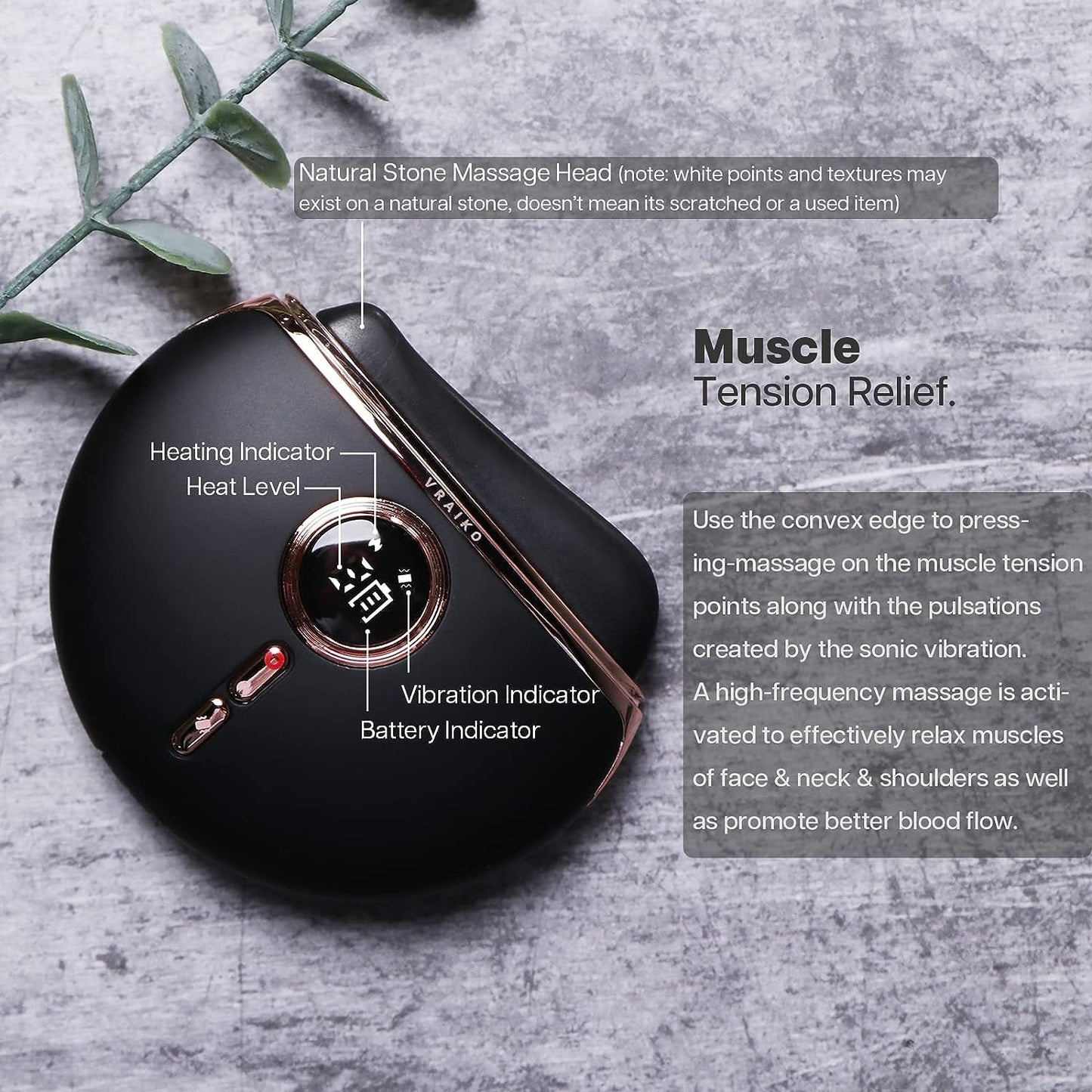 VRAIKO Eclipse Gua Sha Facial Tools, Electric Face Massager with 3-Level Heat & Vibration & 1000mAh Battery, Neck & Face Lift, Wrinkle and Puffiness Reduction - Medaid International