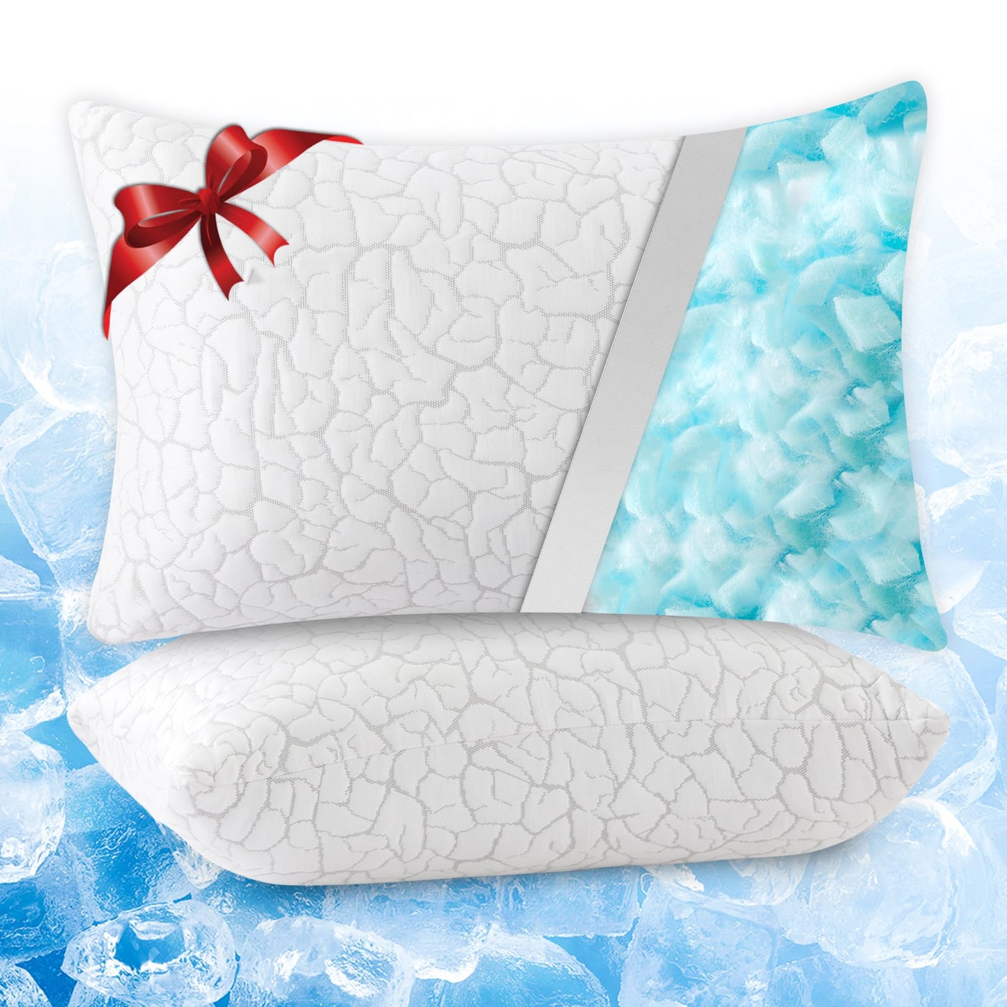 WGAKCED Cooling Pillows for Sleeping 2 Pack, Standard Size Adjustable Shredded Memory Foam Pillows, Firm Bed Pillows for Side, Back, Stomach, Hot Sleepers, Cold Pillow for College Dorm Room - Medaid International