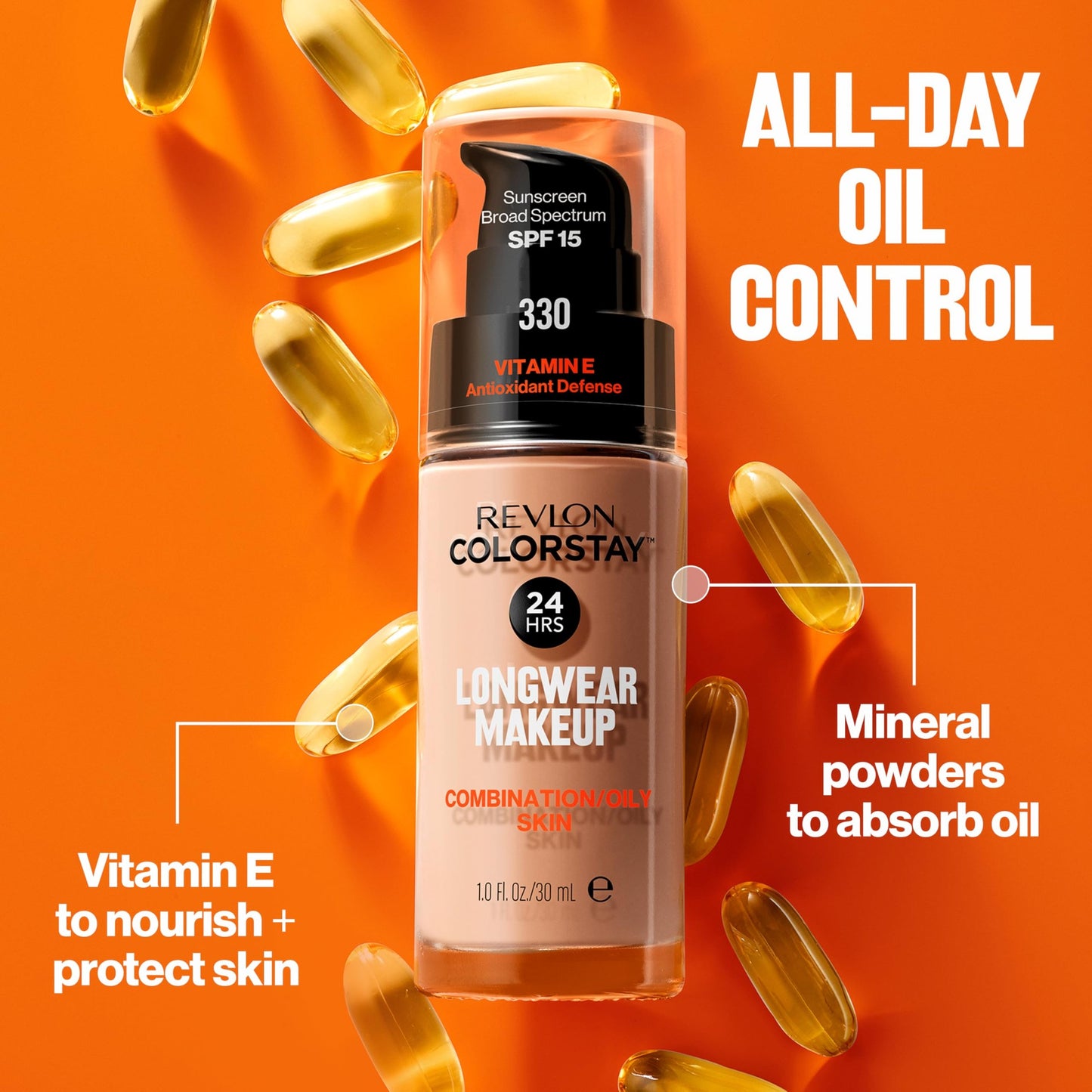 Revlon Liquid Foundation, ColorStay Face Makeup for Combination & Oily Skin, SPF 15, Medium-Full Coverage with Matte Finish, 370 Toast, 1 Fl Oz - Medaid International