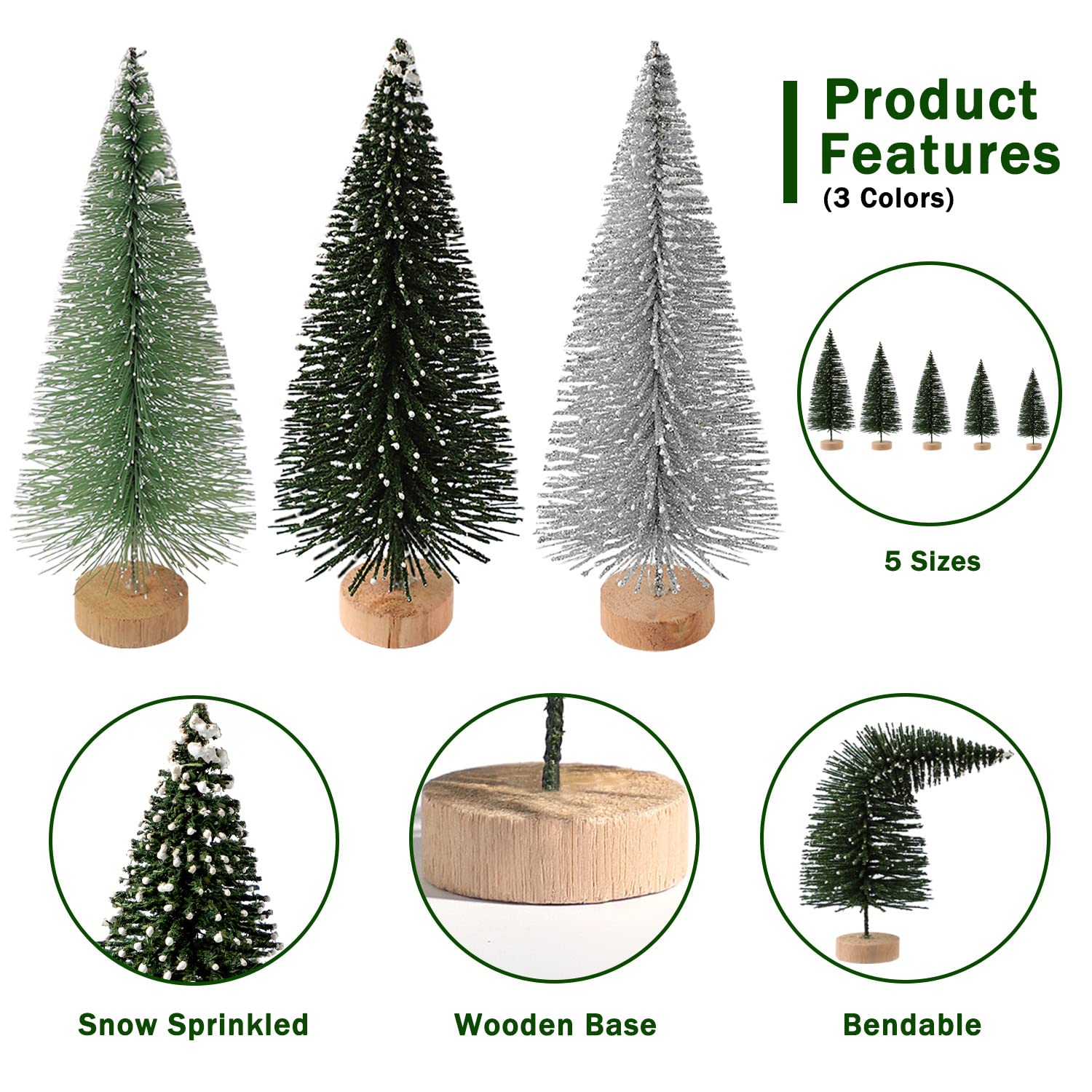 30Pcs Christmas Decorations Mini Christmas Trees, Artificial Christmas Tree Bottle Brush Trees with Wooden Base for Christmas Decor Christmas Party Home Table Craft - Medaid International