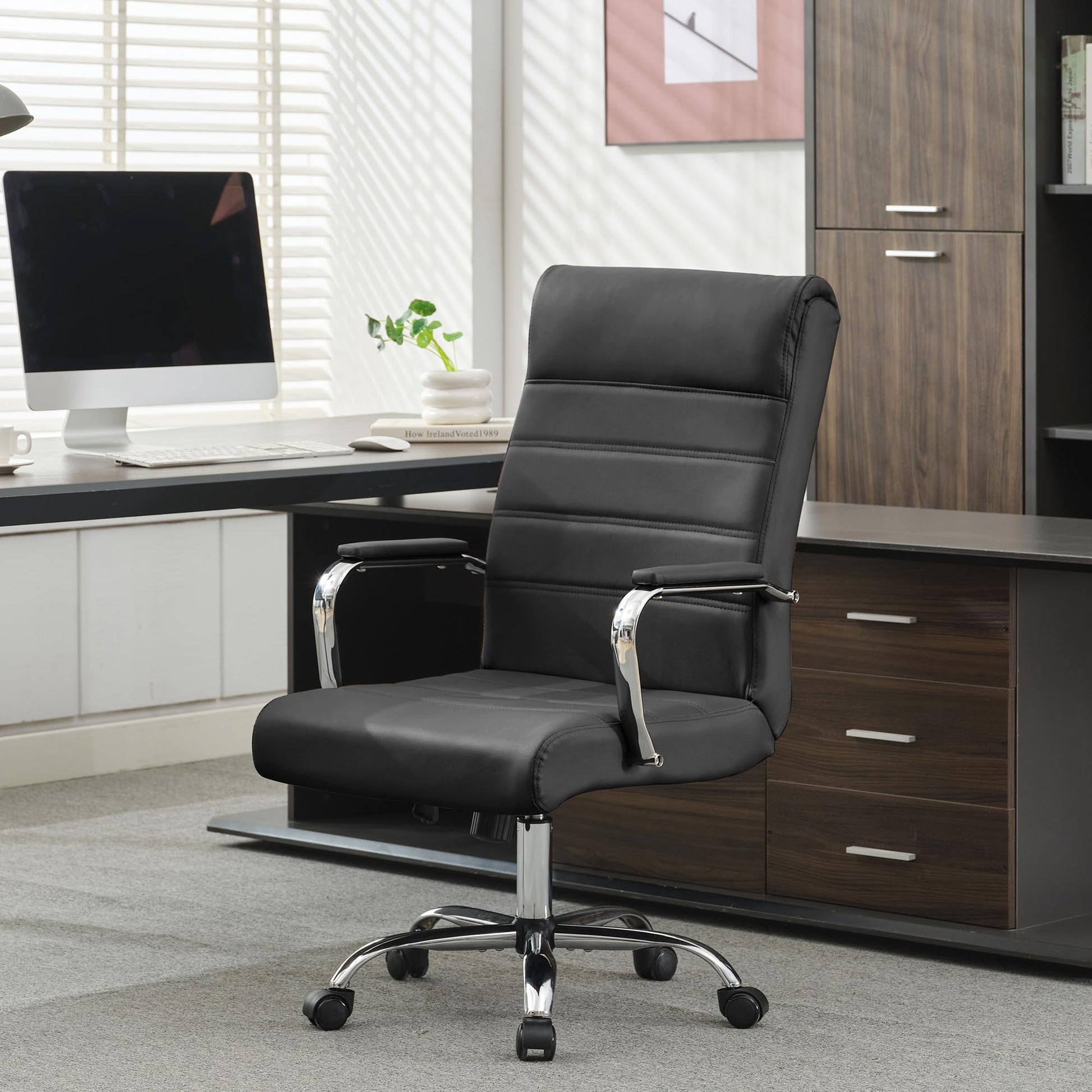 BOWTHY Office Desk Chair,Modern Leather Conference Room Chairs,High Back Ergonomic Home ofiice Chair,Adjustable Height Swivel Executive Computer Chair with Padded Seat and Armrest - Medaid International
