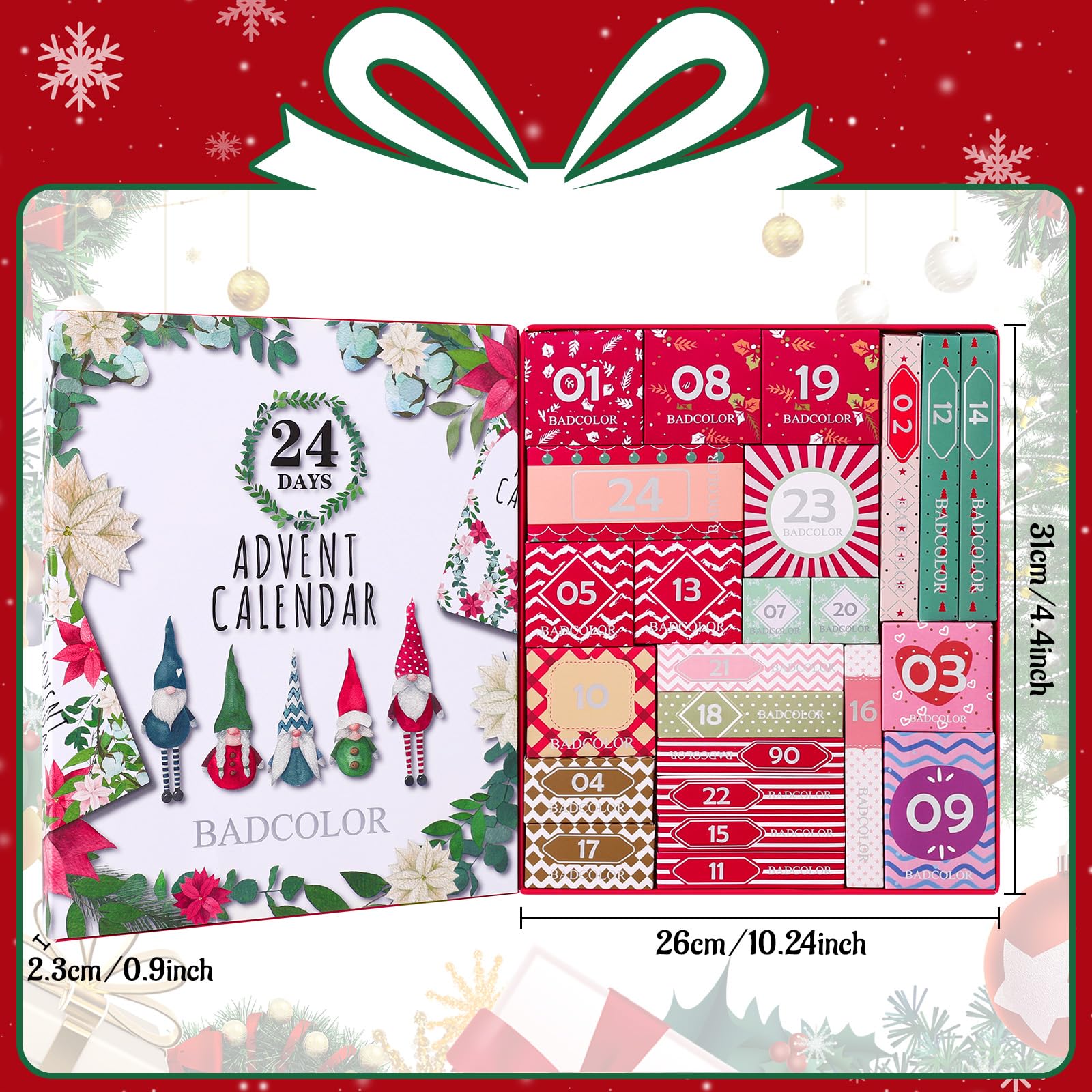 Makeup Advent Calendar 2025, 24 Days Christmas Countdown Calendar Surprise Gift Kit, Xmas Holiday Festival Cosmetic Starter Makeup Set with 24 Beauty Boxes for Women Girls Teens - Medaid International