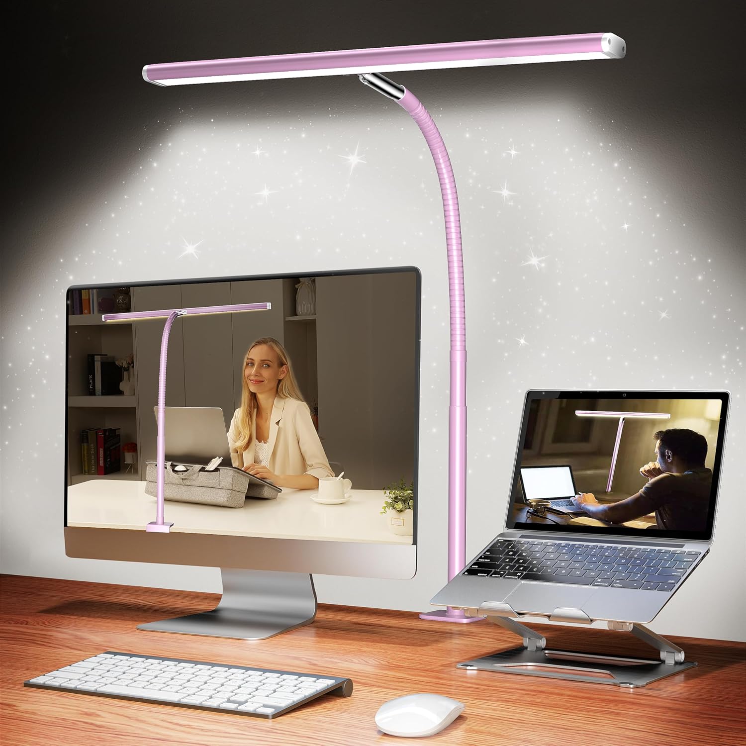 LED Desk Lamp for Office Home, Eye-Caring Desk Light with Stepless Dimming Adjustable Flexible Gooseneck, 10W USB Adapter Desk Lamp with Clamp for Reading, Study, Workbench (Black) - Medaid