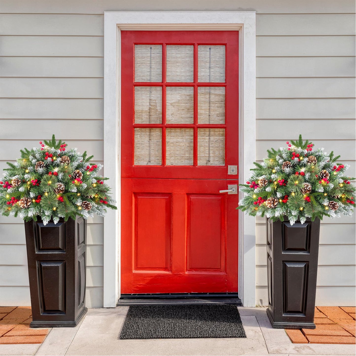 LAVEVE 20" Prelit Small Christmas Tree with Lights, Battery Operated Xmas Tree with Pine Cones & Red Berries, Frosted Urn Filler, 50 LED Warm Lights with Timer, Outdoor for Porch and Pathway, 1 Pack - Medaid International