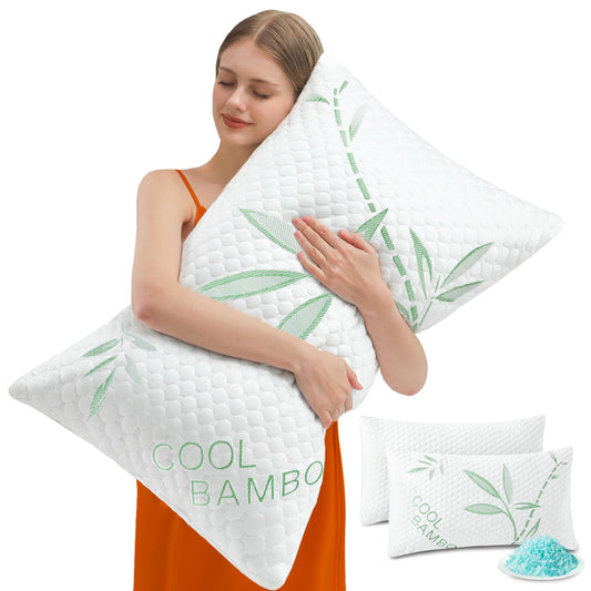 DGPEAR Cooling Pillows, Shredded Memory Foam Pillows Queen Size Set of 2 Adjustable Firm Bamboo Bed Pillows for Hot, Side, Back and Stomach Sleepers - Medaid International