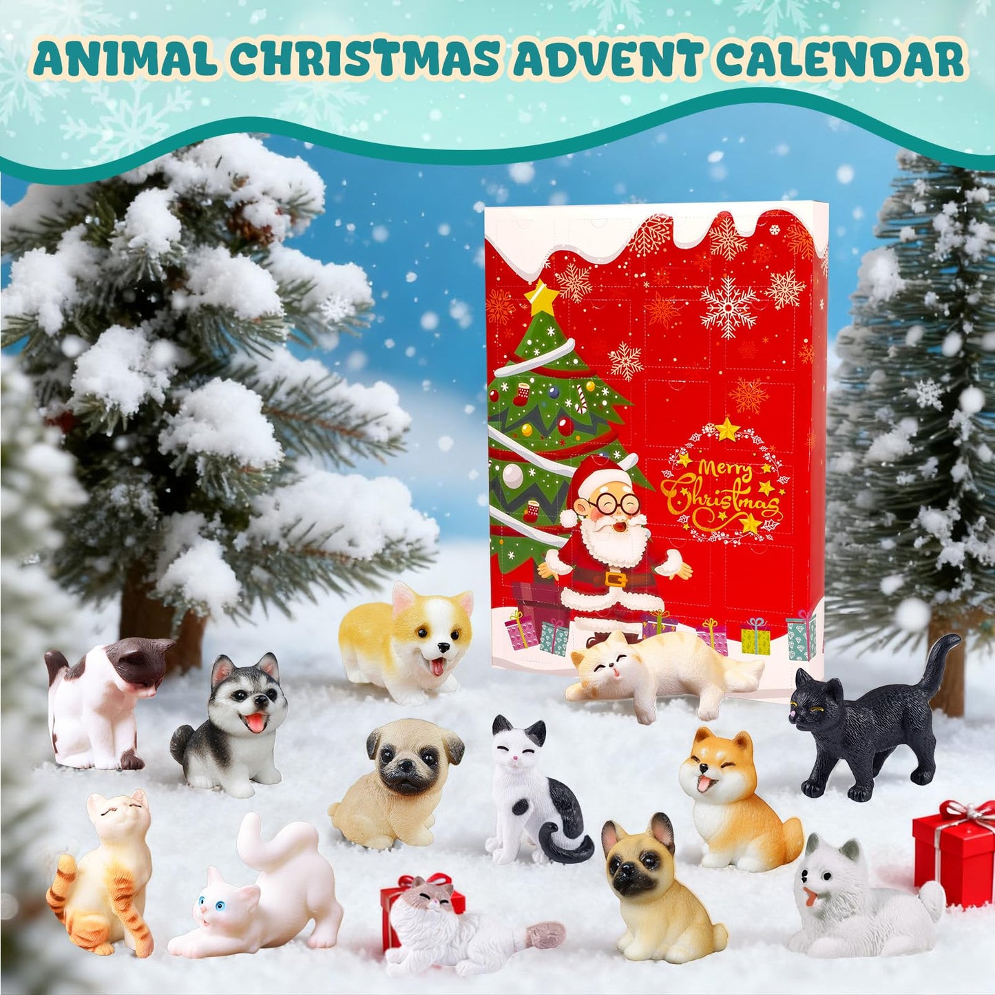 Bbiamsleep Christmas Advent Calendar 2025 Mini Cat Dog Figurines 24 Days Dog Cat Figurines Countdown Christmas Animal Advent Calendar for Xmas Party Gifts Home Decorations - Medaid International