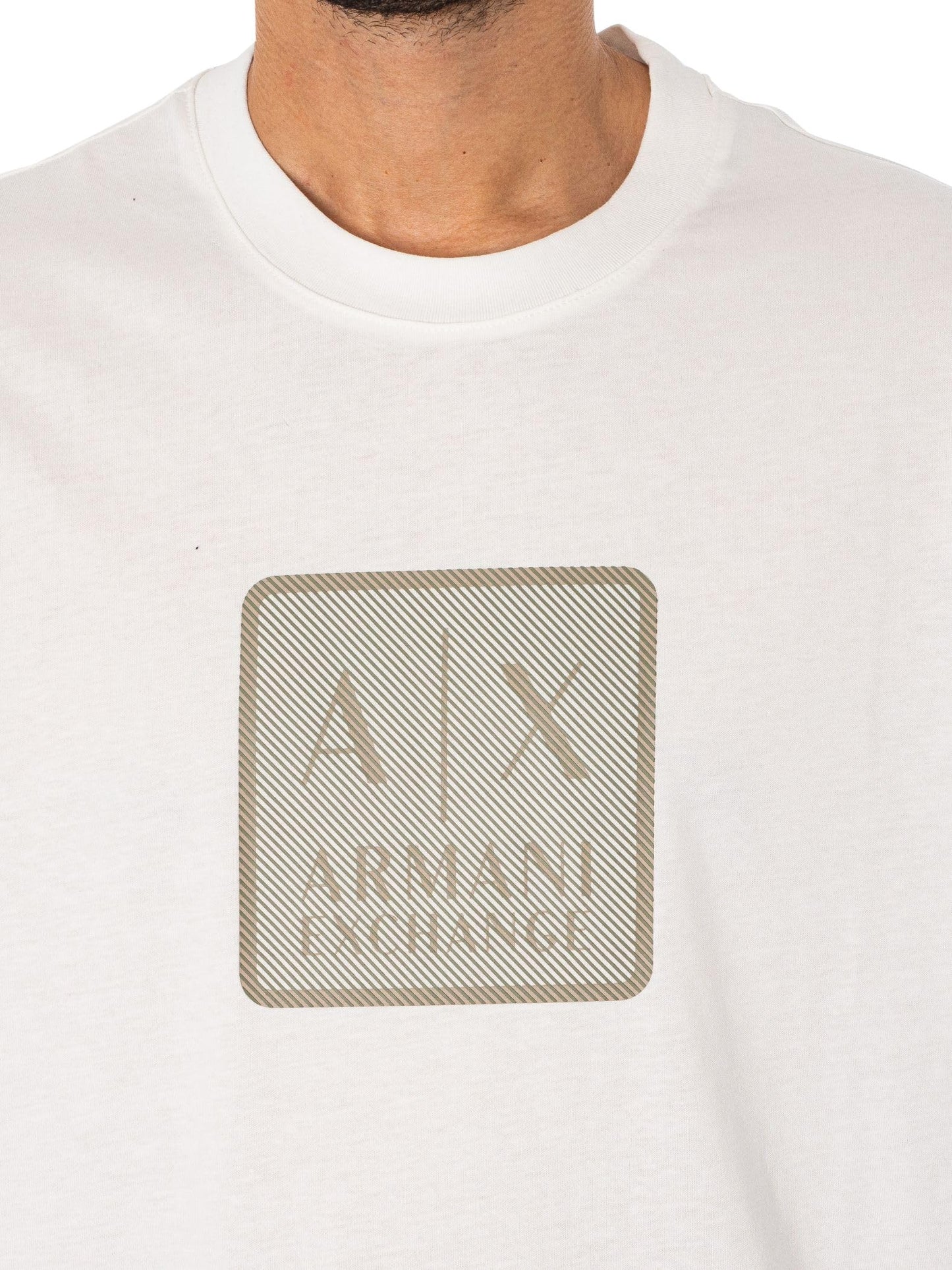Armani Exchange Men's Square A|X Logo Regular Fit Heavy Jersey Tee Off White, S - Medaid International