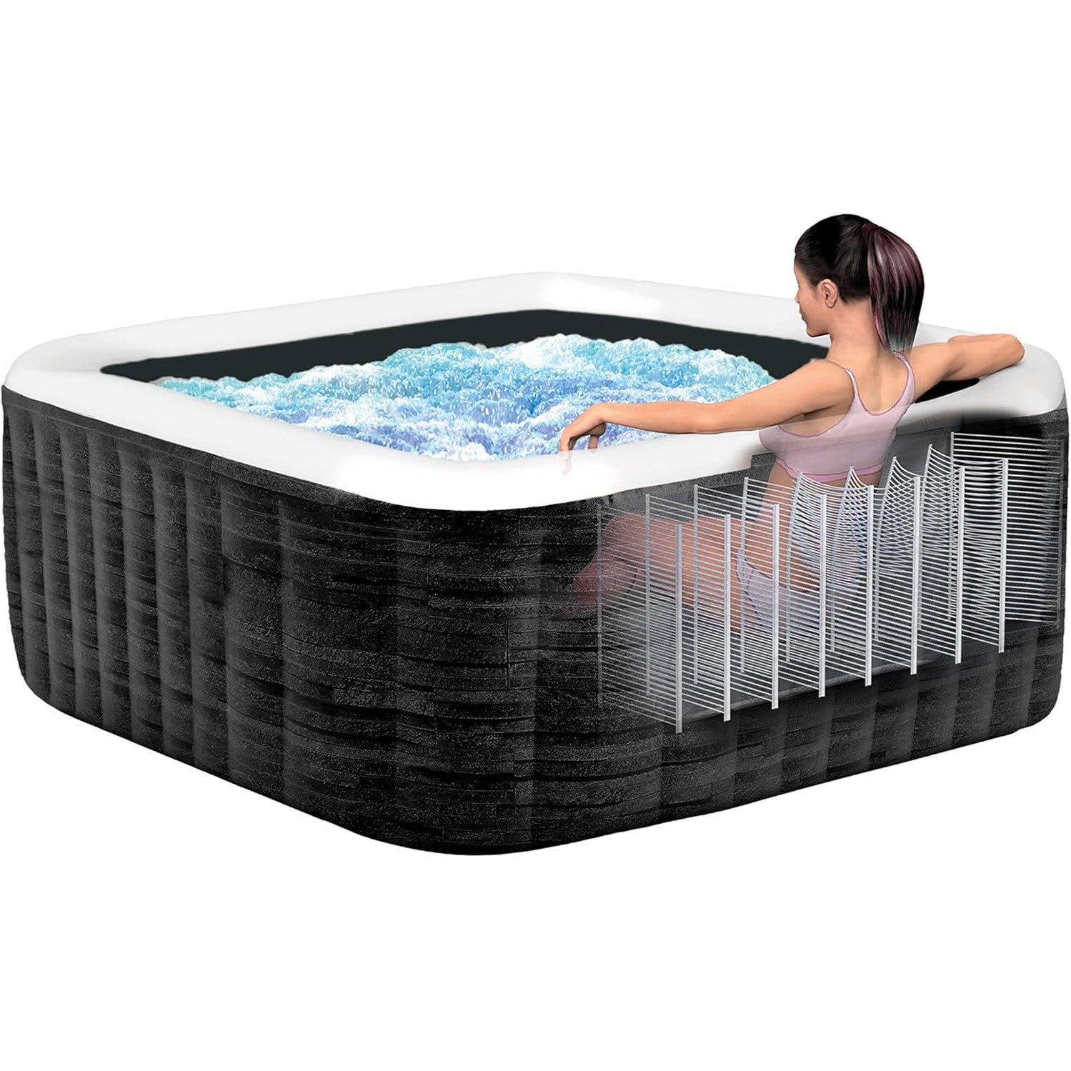 6-Person Greystone Deluxe Square Bubble Spa Set - Medaid International