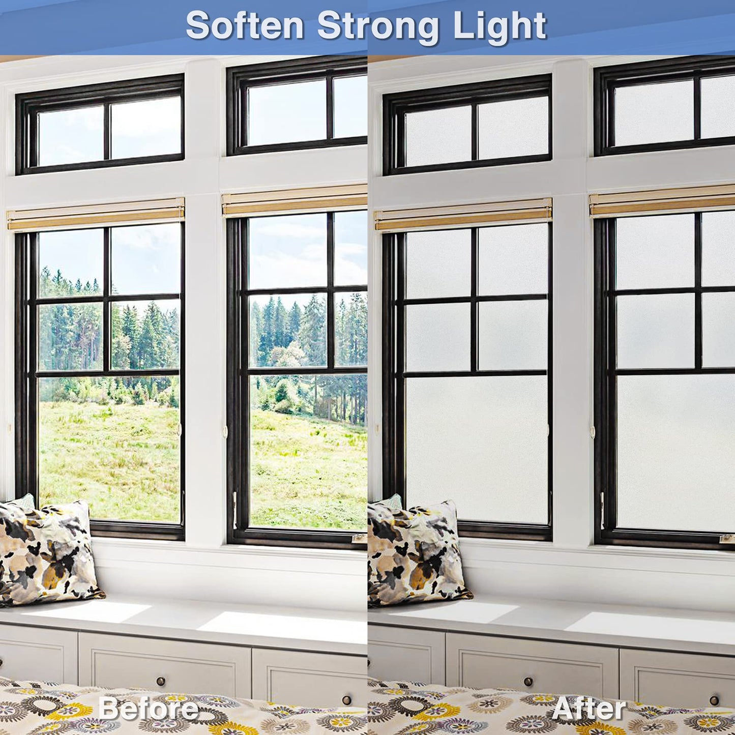 Window Privacy Film Frosted Glass Window Film Sun Blocking Non Adhesive Heat Blocker Static Window Clings Opaque Decorative Window Stickers for Bathroom Home Office 11.8 x 78.7 Inches, Pure - Medaid International