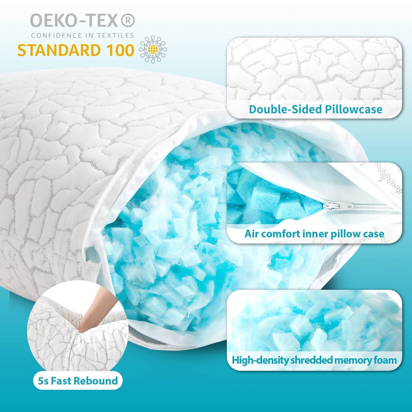 WGAKCED Cooling Pillows for Sleeping 1 Pack, Standard Size Adjustable Shredded Memory Foam Pillows, Firm Bed Pillows for Side, Back, Stomach, Hot Sleepers, Cold Single Pillow for College Dorm Room - Medaid International