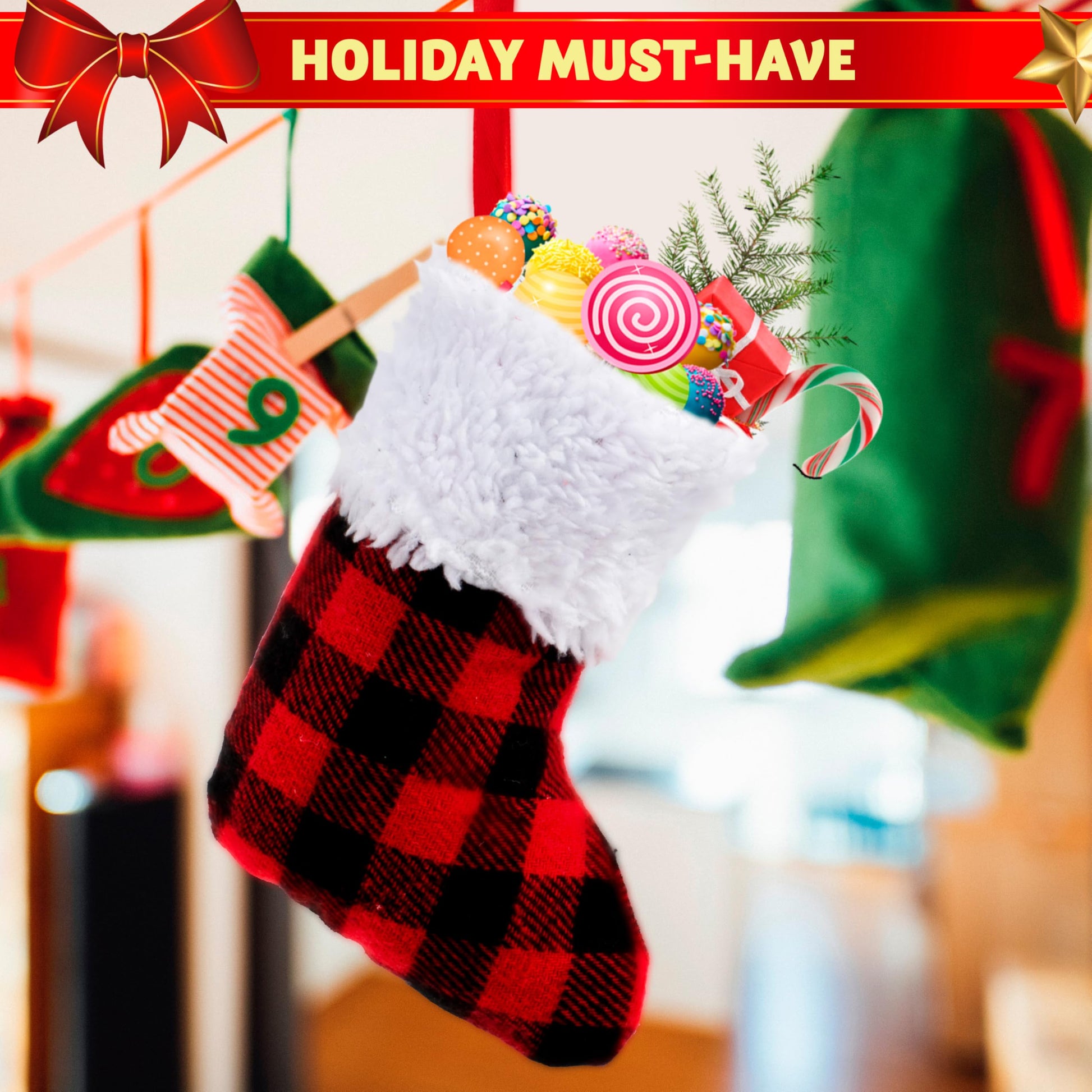 JOYIN 12 PCS 5” Mini Christmas Stocking,Red Black Plaid Xmas Stockings for Christmas Tree Decoration, Party Favors and Holiday Season Supplies - Medaid International