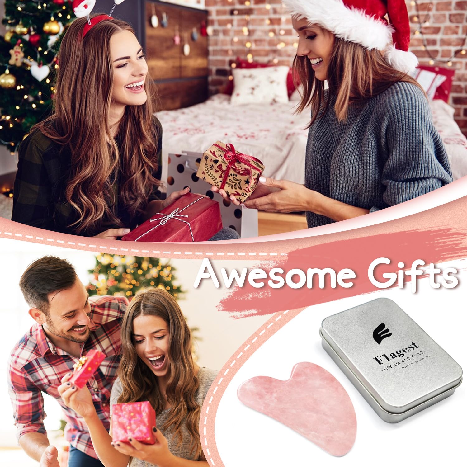 Gua Sha Rose Quartz Massage Tool, Facial Tool for Scraping and SPA Acupuncture Therapy, Heart Shape Trigger Point Treatment on Face (Rose Quartz) - Medaid International