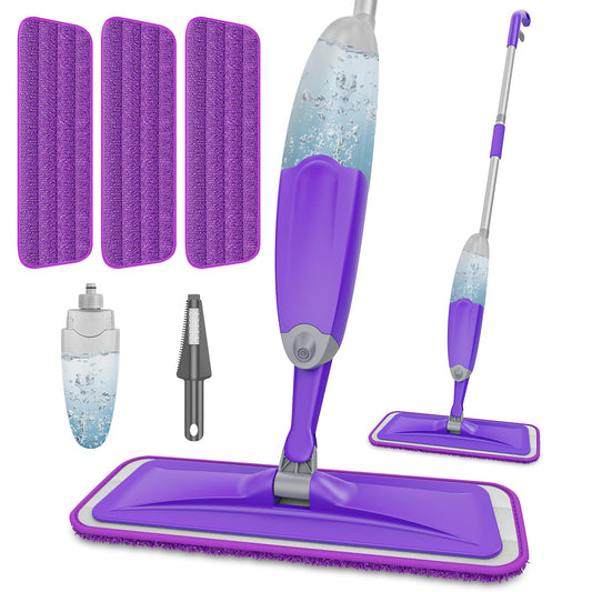 HOMTOYOU Spray Mops for Floor Cleaning: Wet Mop for Hardwood Tile Wood Laminate Vinyl - 3 Washable Microfiber Pads for Swiffer Powermop - Absorbs Pet Hair Dust - Medaid International