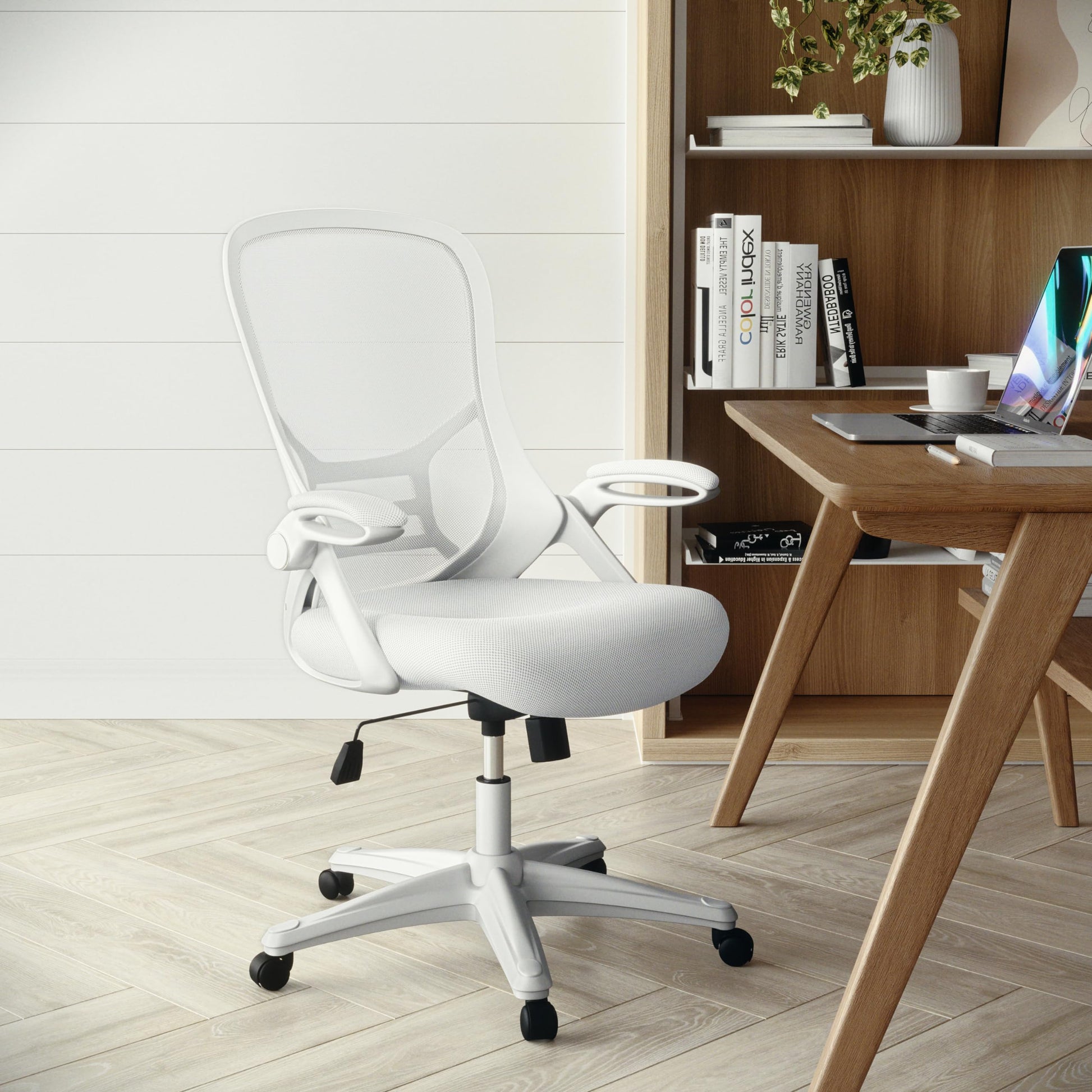 Flash Furniture Porter High-Back Swivel Office Chair with Adjustable Lumbar Support and Height, Ergonomic Mesh Desk Chair with Flip-Up Armrests, White - Medaid International