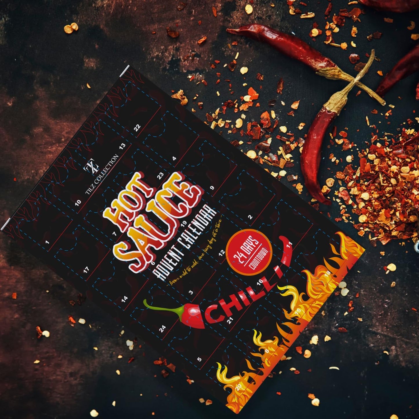 Hot Sauce Advent Calendar 2025 | 24 Days of Chilli Sauce | Ultimate Gift for Spicy Food Lovers | Food Advent Calendar 2025 Men, Chilli Challenge Hot Sauce for Women (Black) - Medaid International