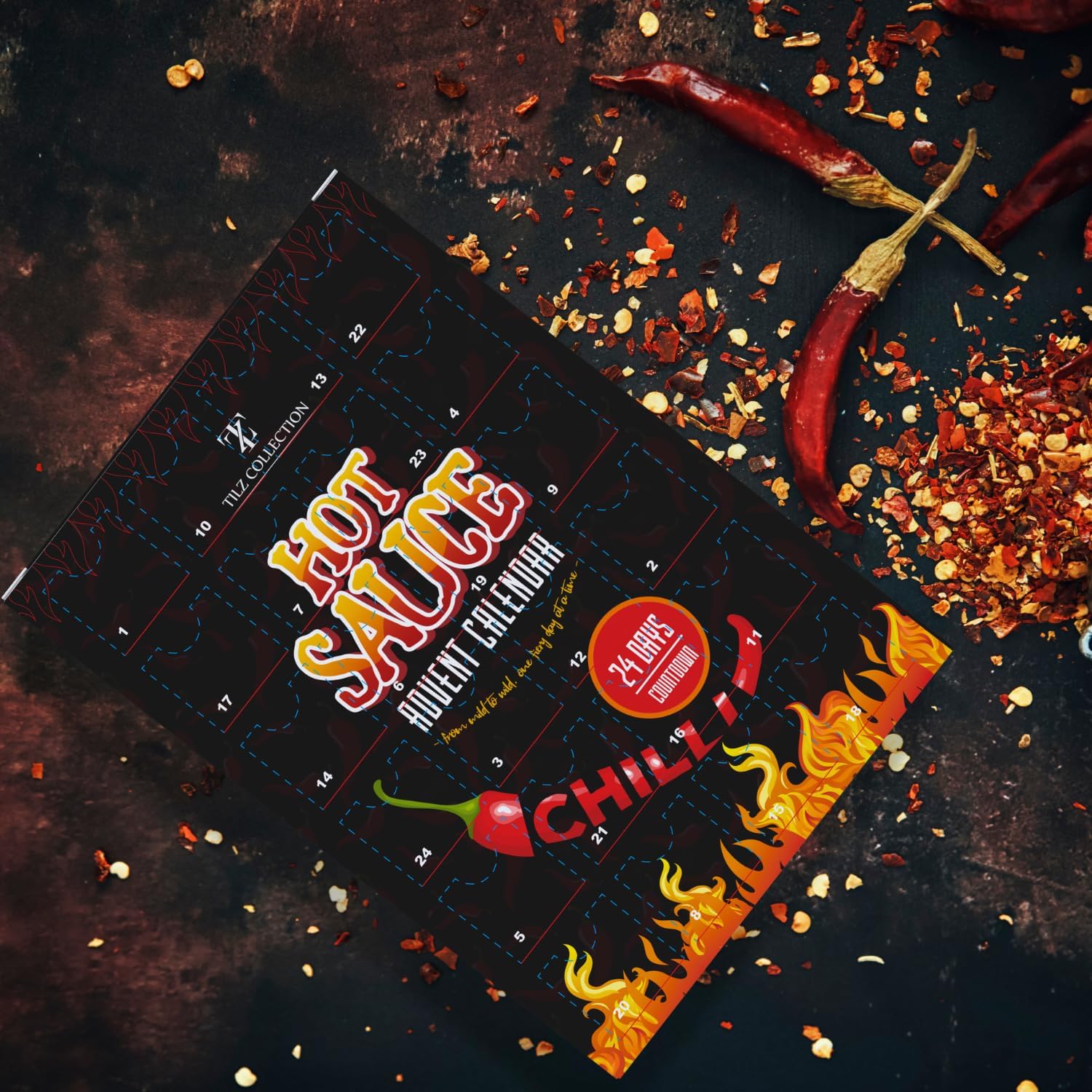 Hot Sauce Advent Calendar 2025 | 24 Days of Chilli Sauce | Ultimate Gift for Spicy Food Lovers | Food Advent Calendar 2025 Men, Chilli Challenge Hot Sauce for Women (Black) - Medaid International