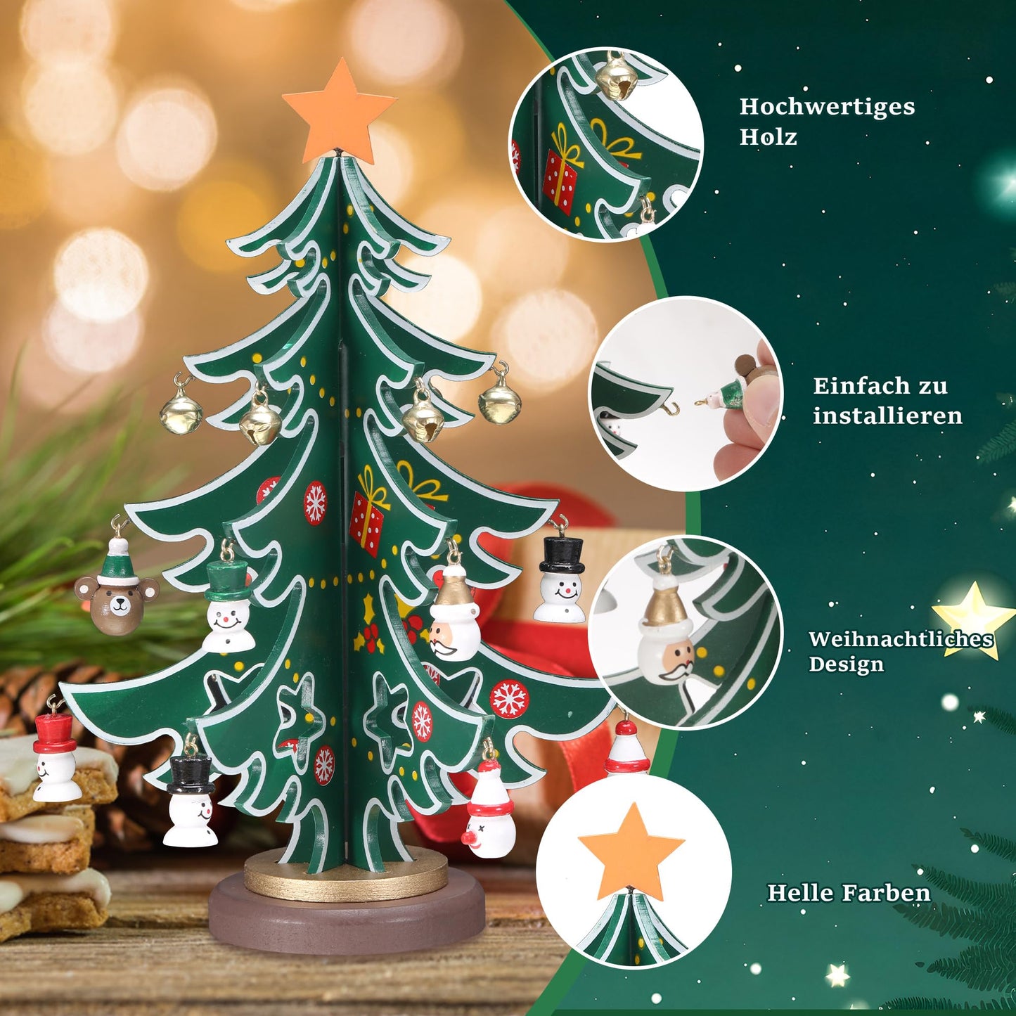 Advent Calendar 2025 Wooden Christmas Tree with 18 Ornaments Tree Christmas Calendar for Children Table Decoration Mini Christmas Tree Pendant for Adults Boys Girls Small Advent Calendar - Medaid International