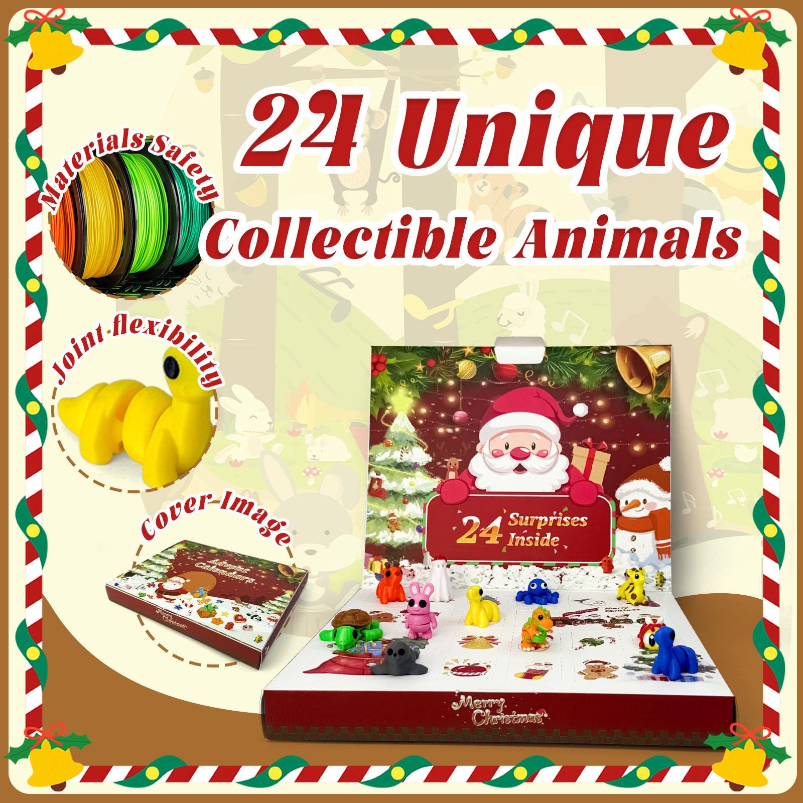 Christmas advent calendar 2025 3D printing animals, 24 Days Christmas Countdown Calender Toys Set, Xmas Gifts Advent Calendars for Boys Girls Ages 4-8 3-5 8-12 (Animal-A) - Medaid International
