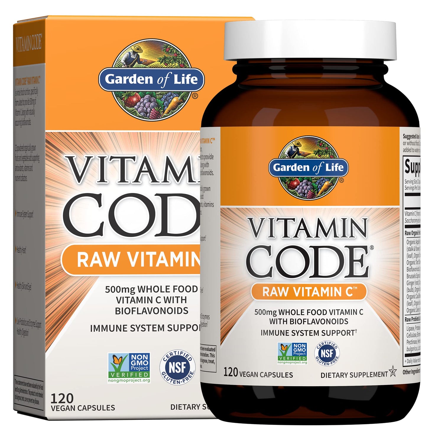 Garden of Life Vitamin Code Raw Vitamin C - 120 Capsules, 500mg Whole Food Vitamin C Capsules + Fruit & Veggie Blend & Probiotics, Supplements for Adults, Vegan, Gluten Free - Medaid International