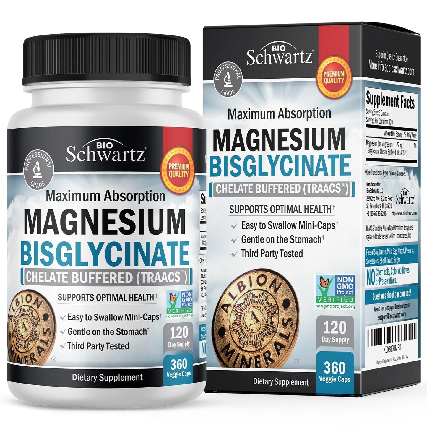 Magnesium Bisglycinate Chelated Supplement - High Absorption Magnesium Supplement for Muscle, Bone & Joint Support, Non-Laxative, Fully Buffered, Non-GMO, Maximum Bioavailability - 360 Capsules - Medaid International