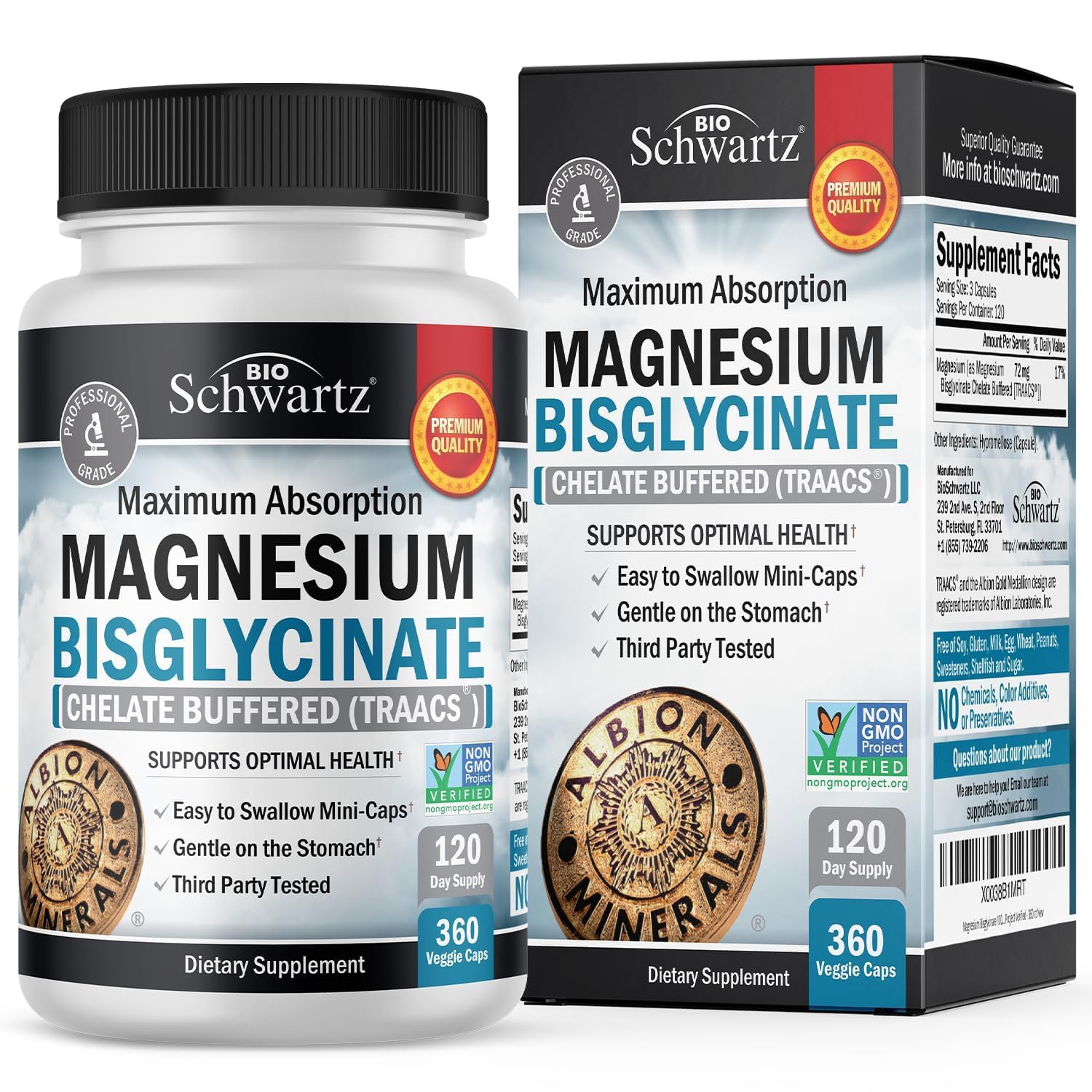 Magnesium Bisglycinate Chelated Supplement - High Absorption Magnesium Supplement for Muscle, Bone & Joint Support, Non-Laxative, Fully Buffered, Non-GMO, Maximum Bioavailability - 360 Capsules - Medaid International