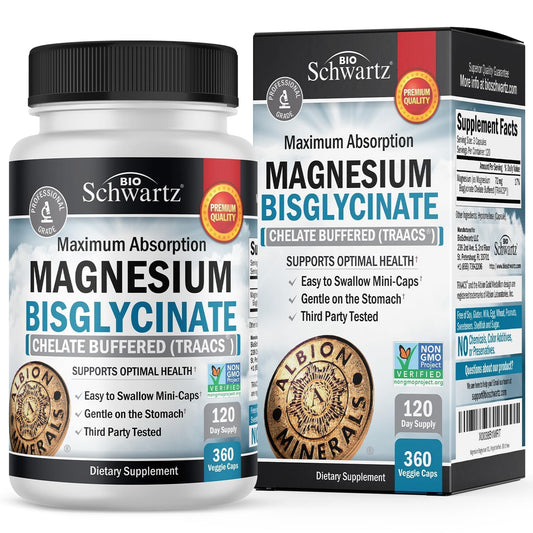 Magnesium Bisglycinate Chelated Supplement - High Absorption Magnesium Supplement for Muscle, Bone & Joint Support, Non-Laxative, Fully Buffered, Non-GMO, Maximum Bioavailability - 360 Capsules - Medaid International