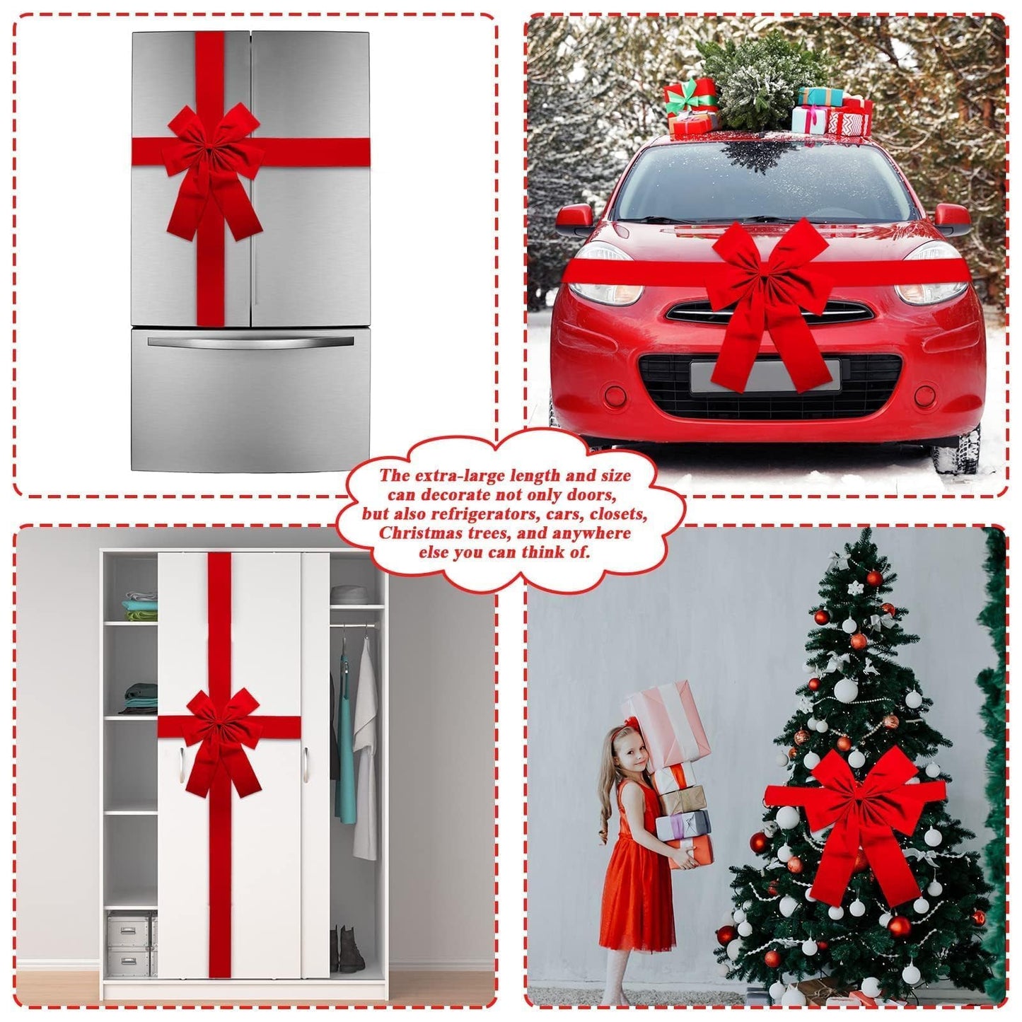 gisgfim Christmas Cabinet Door Ribbon Big Red Bow Large Door Lace Christmas Tree Bow Xmas Holiday Decorations Christmas Front Door Party Supplies - Medaid International